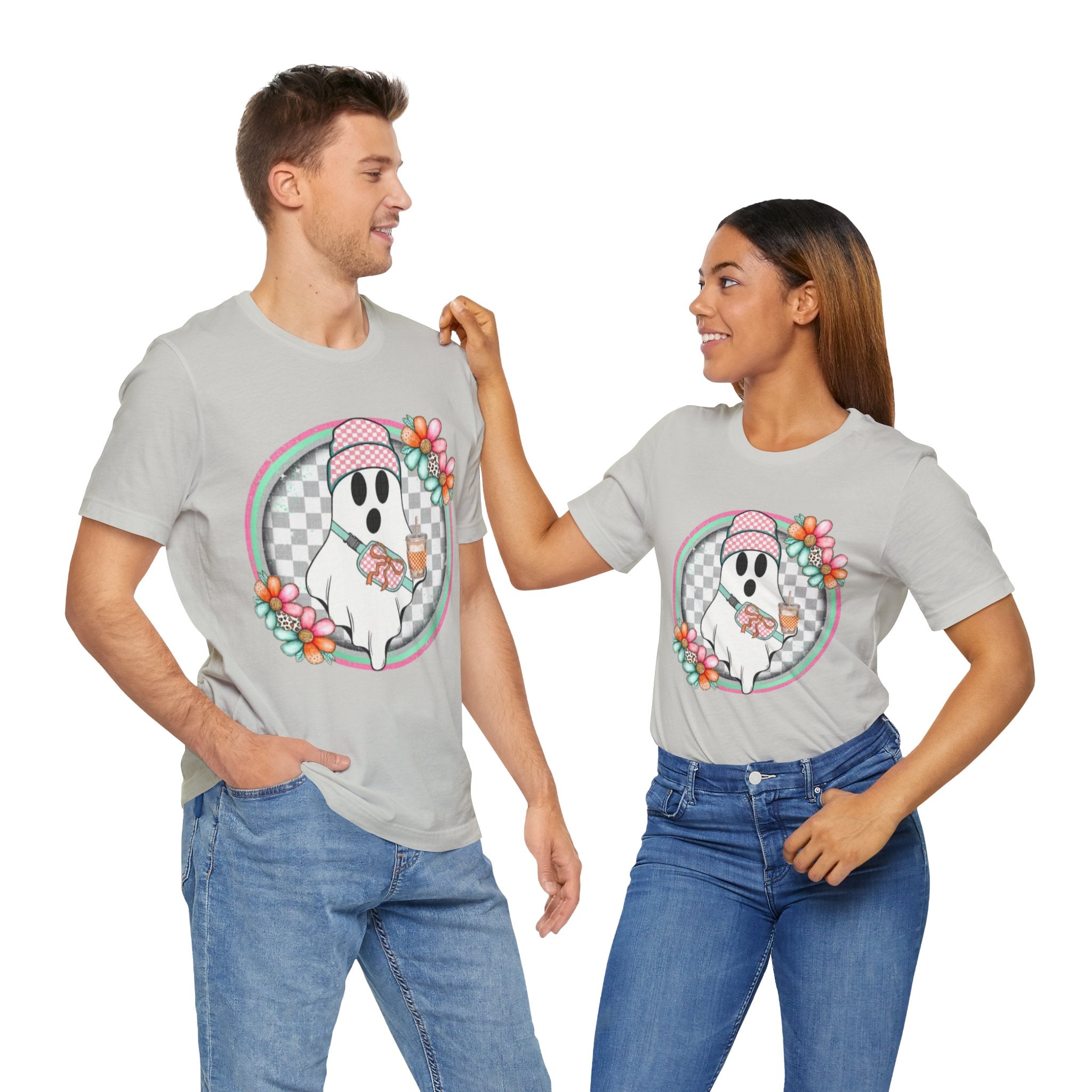 BOO Cute Ghost Drinking Tea Unisex T-Shirt, Fun Halloween Tee, Cozy Fall Apparel, Ghost Lover Gift, Casual Everyday Wear