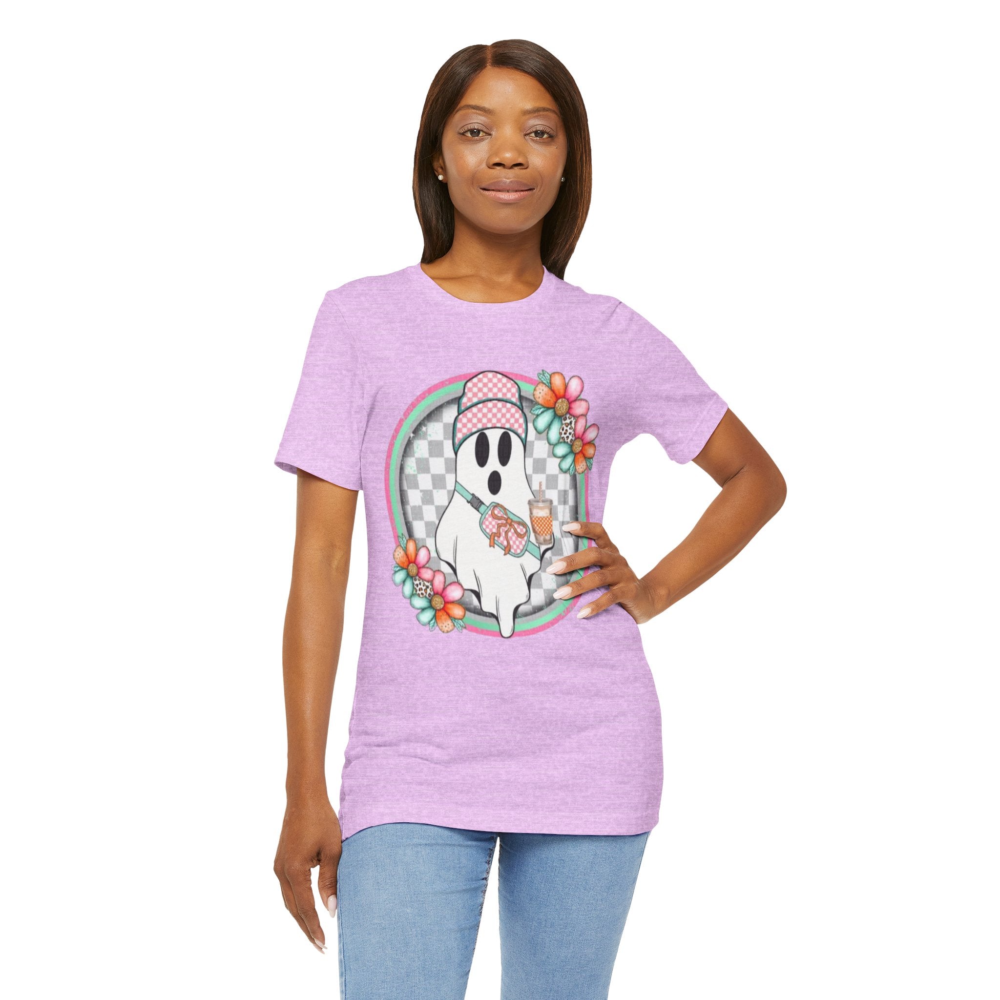 BOO Cute Ghost Drinking Tea Unisex T-Shirt, Fun Halloween Tee, Cozy Fall Apparel, Ghost Lover Gift, Casual Everyday Wear