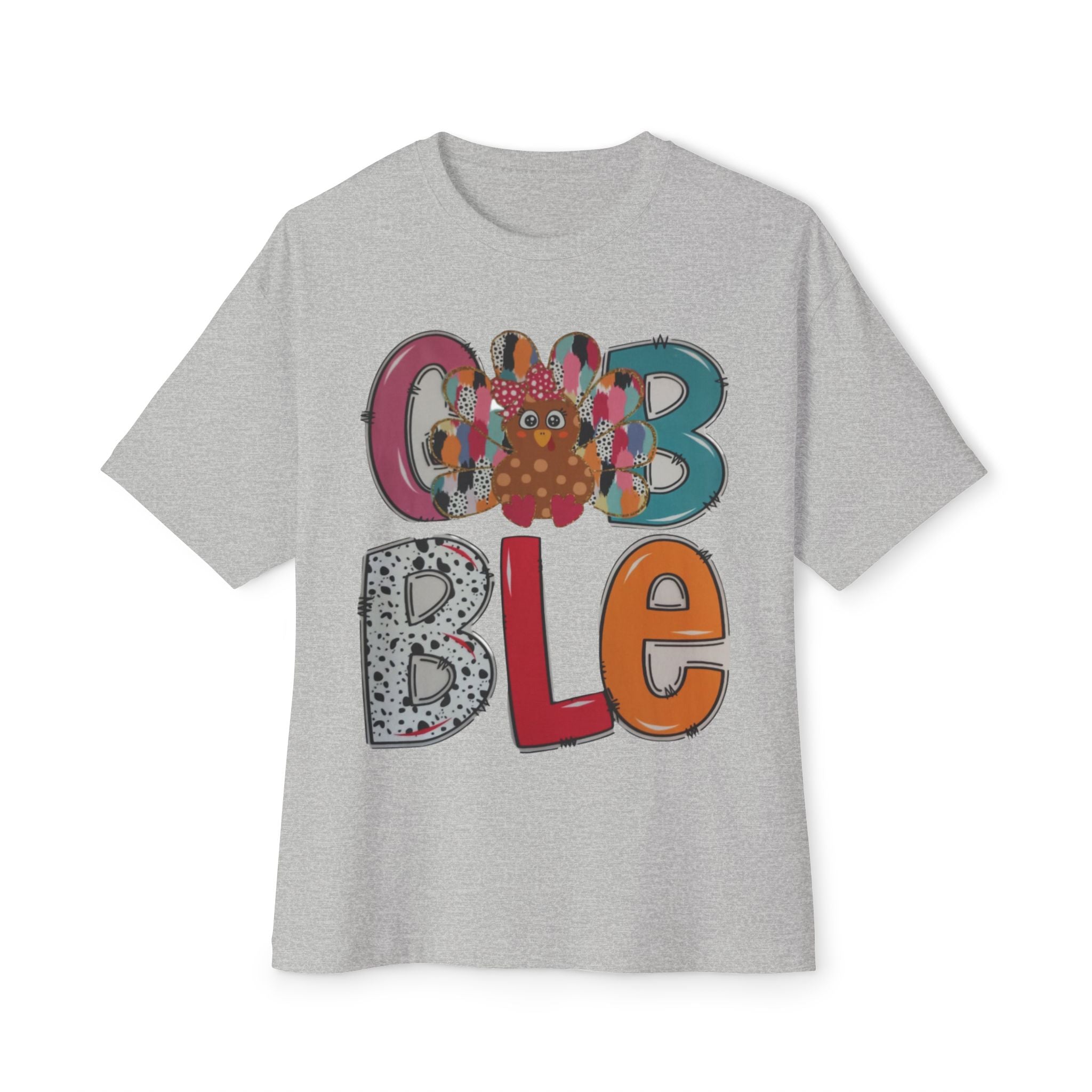Colorful 'GOBBLE' Unisex Oversized Tee, Fun Fall T-Shirt, Thanksgiving Apparel, Gift for Family, Casual Everyday Wear