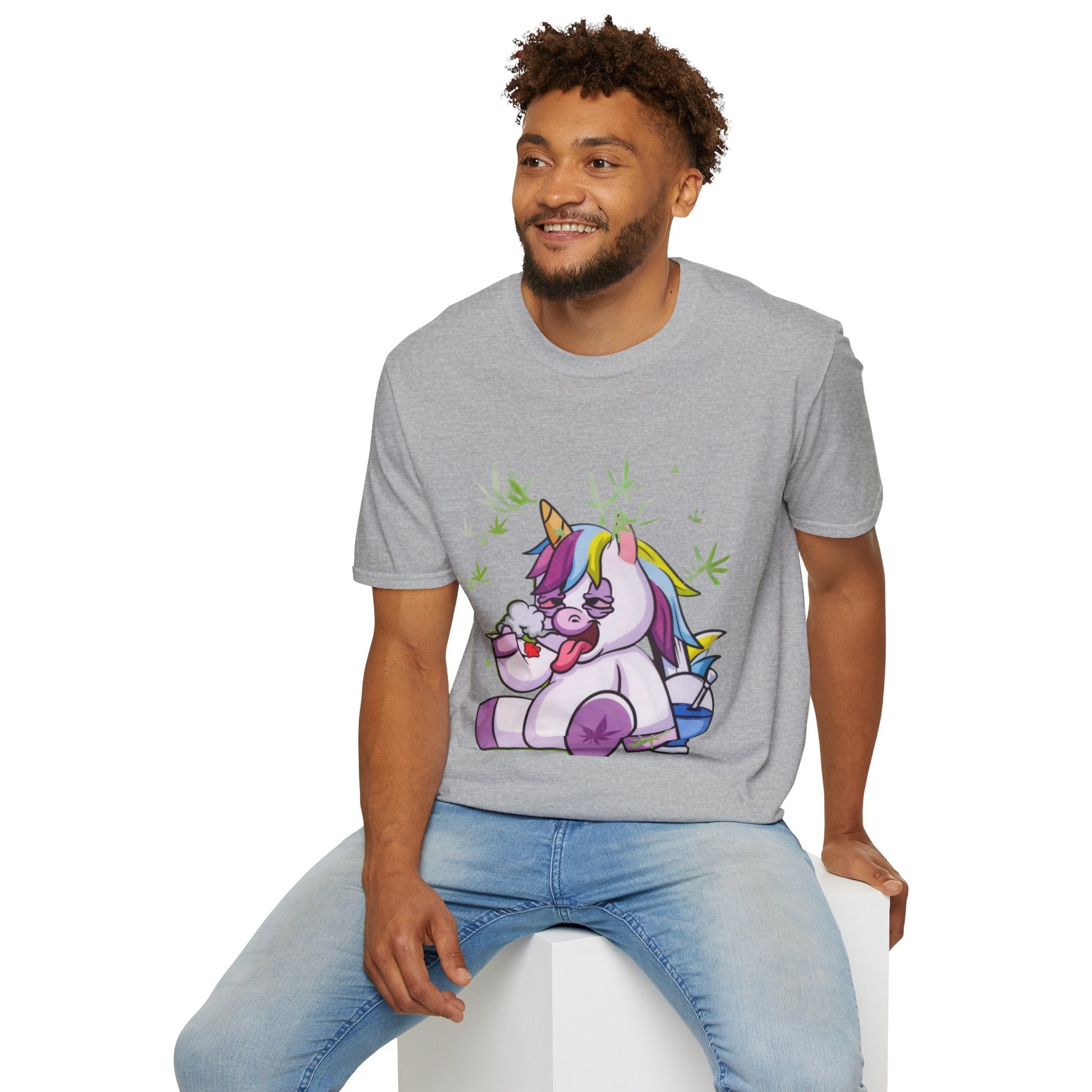 Playful Unicorn Graphic Tee, Surfer Style T-Shirt for Fun Lovers, Perfect Gift for Birthdays, Festivals, Casual Wear, Unisex Softstyle Shirt