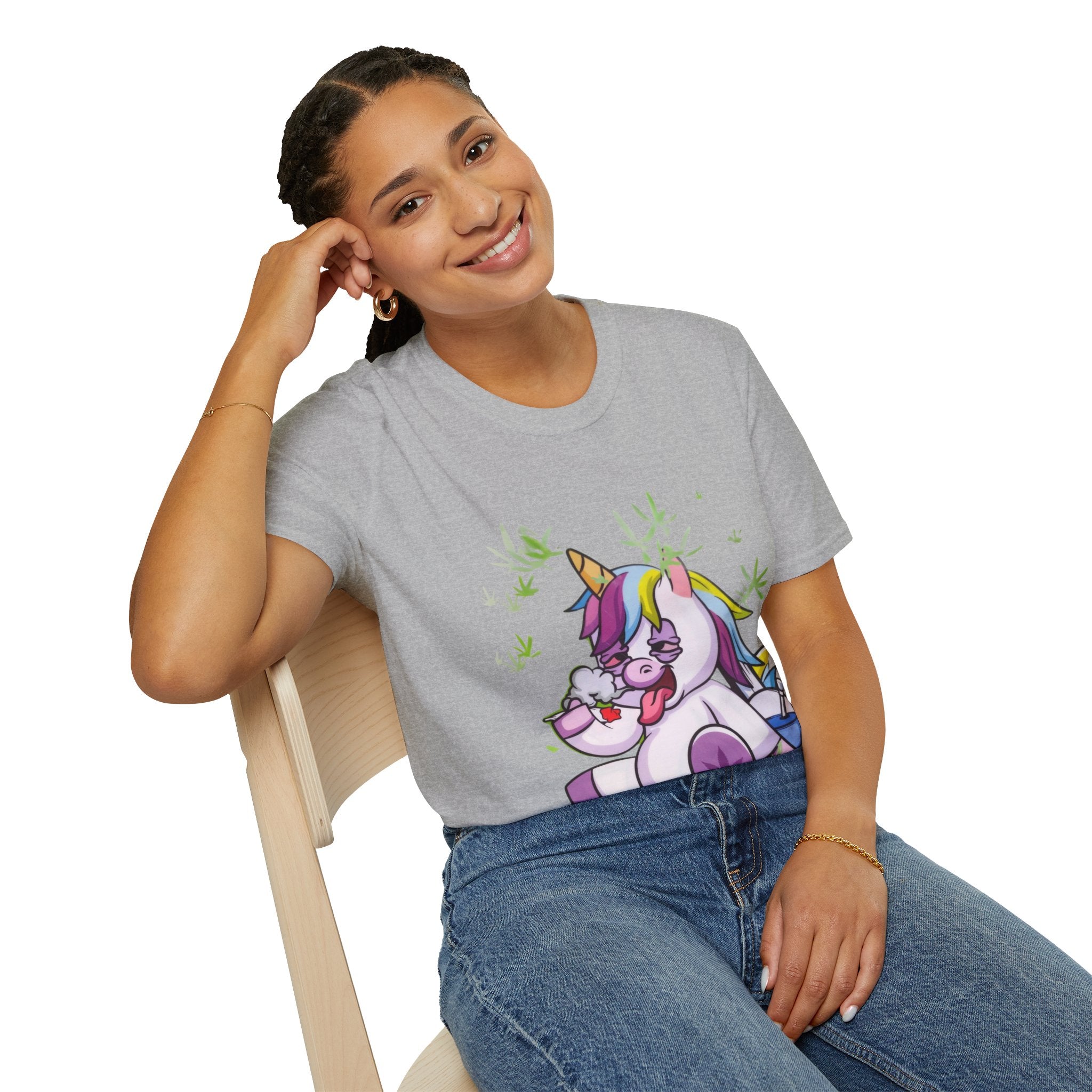Playful Unicorn Graphic Tee, Surfer Style T-Shirt for Fun Lovers, Perfect Gift for Birthdays, Festivals, Casual Wear, Unisex Softstyle Shirt