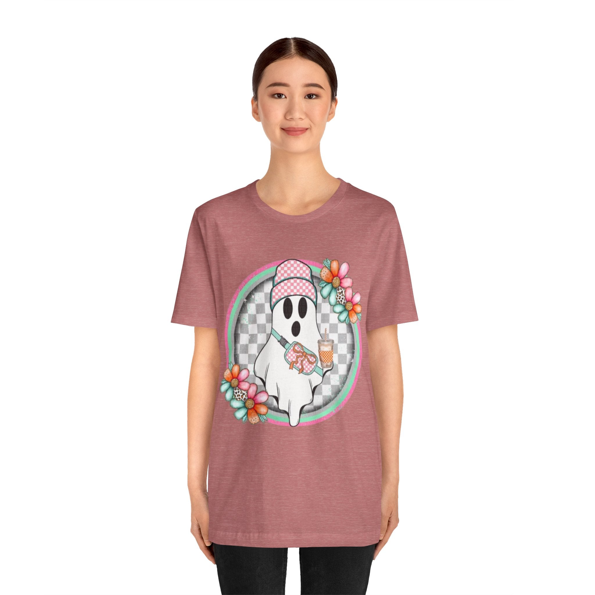BOO Cute Ghost Drinking Tea Unisex T-Shirt, Fun Halloween Tee, Cozy Fall Apparel, Ghost Lover Gift, Casual Everyday Wear