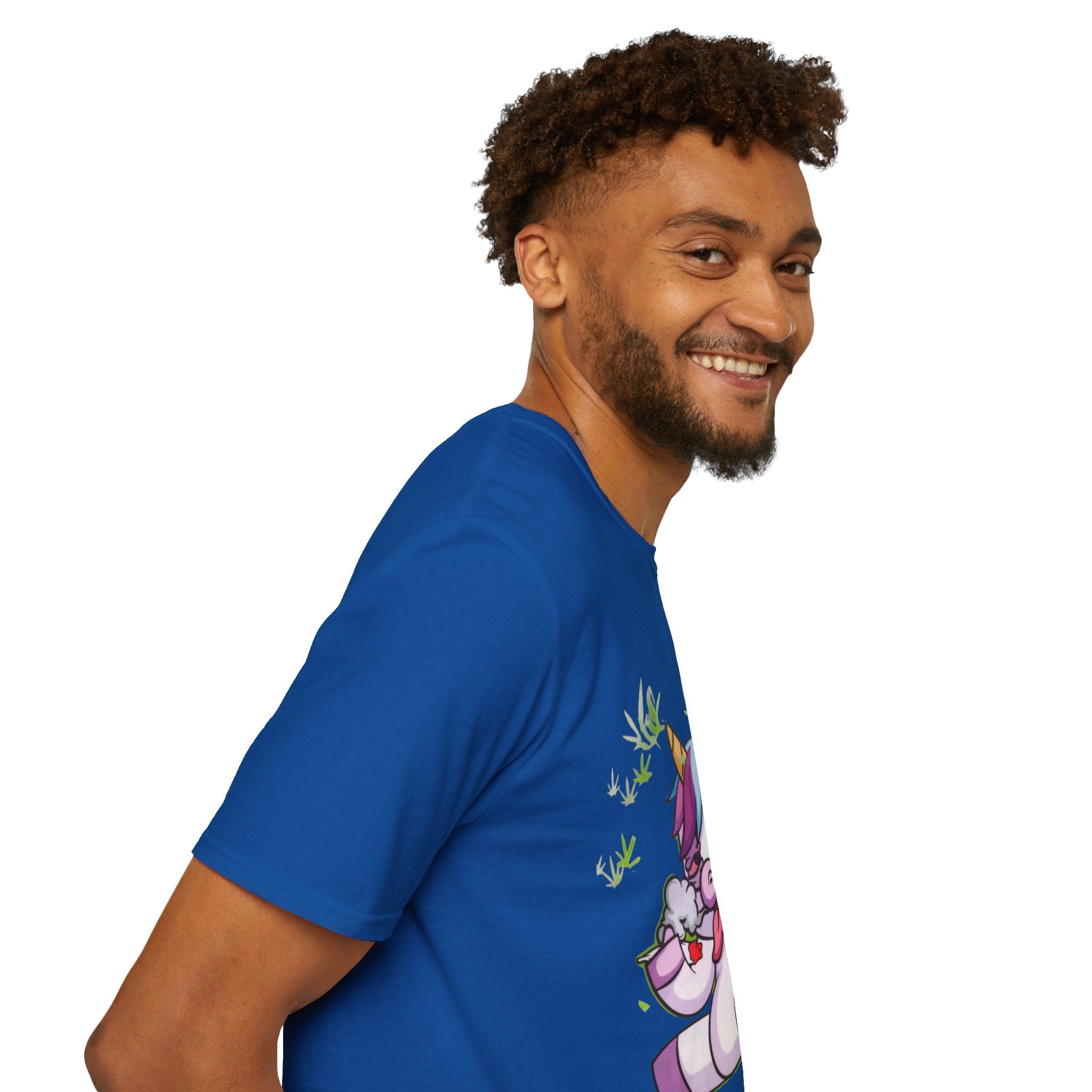 Playful Unicorn Graphic Tee, Surfer Style T-Shirt for Fun Lovers, Perfect Gift for Birthdays, Festivals, Casual Wear, Unisex Softstyle Shirt