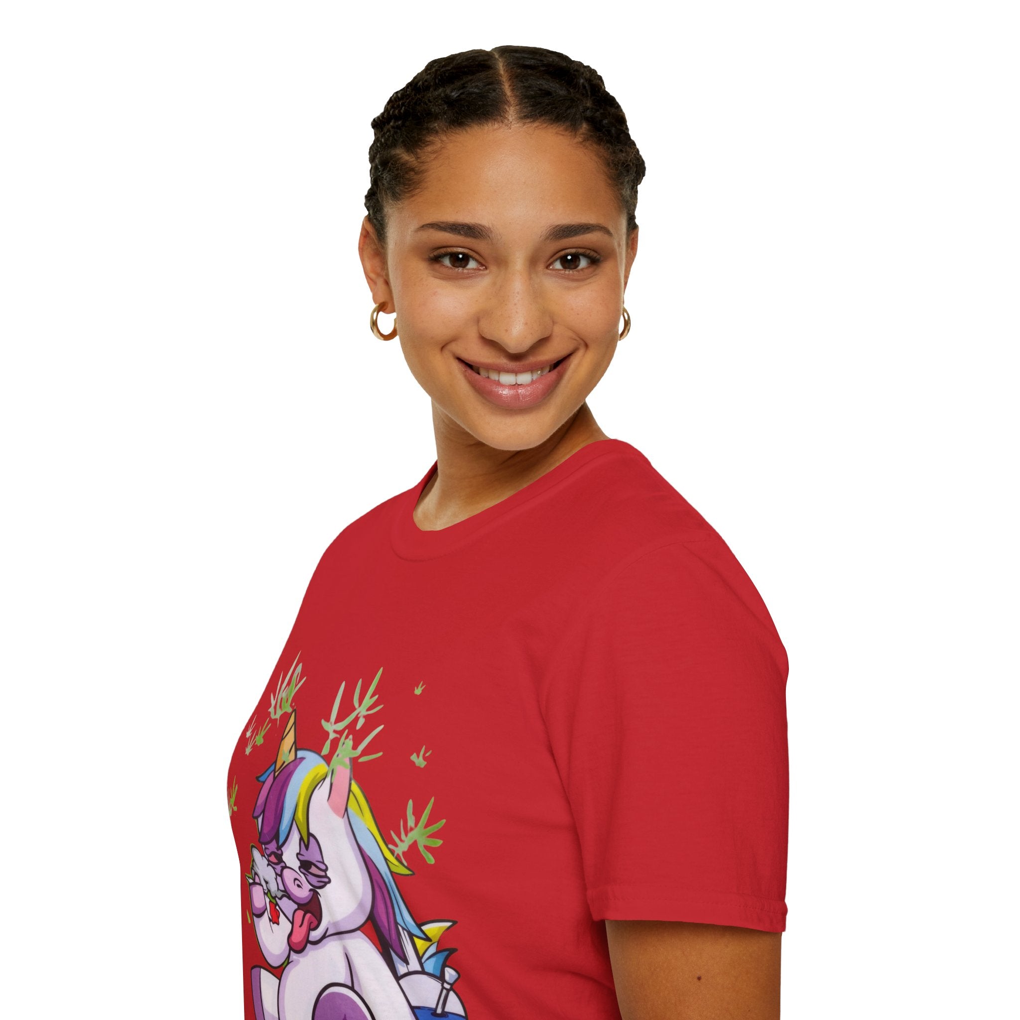 Playful Unicorn Graphic Tee, Surfer Style T-Shirt for Fun Lovers, Perfect Gift for Birthdays, Festivals, Casual Wear, Unisex Softstyle Shirt