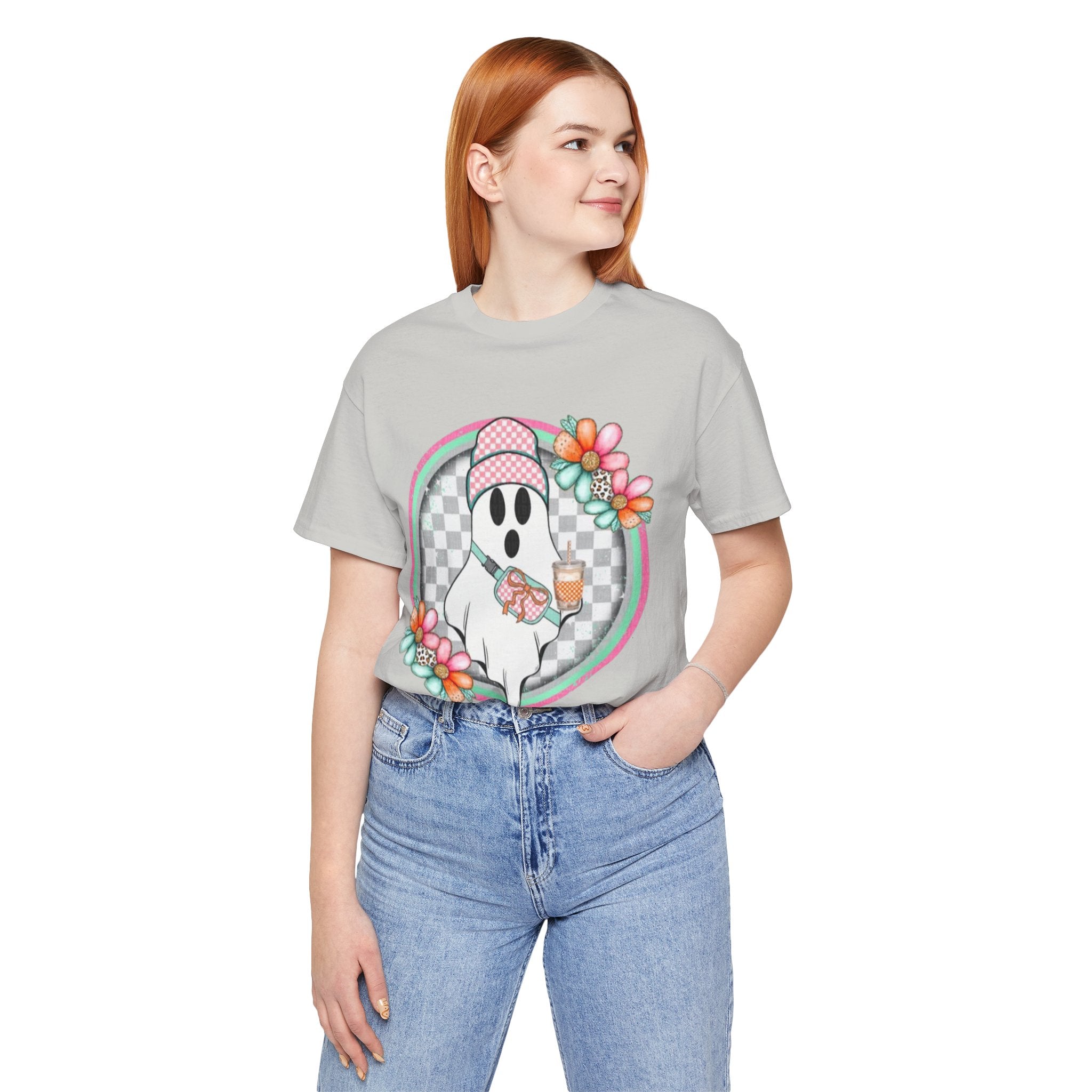 BOO Cute Ghost Drinking Tea Unisex T-Shirt, Fun Halloween Tee, Cozy Fall Apparel, Ghost Lover Gift, Casual Everyday Wear