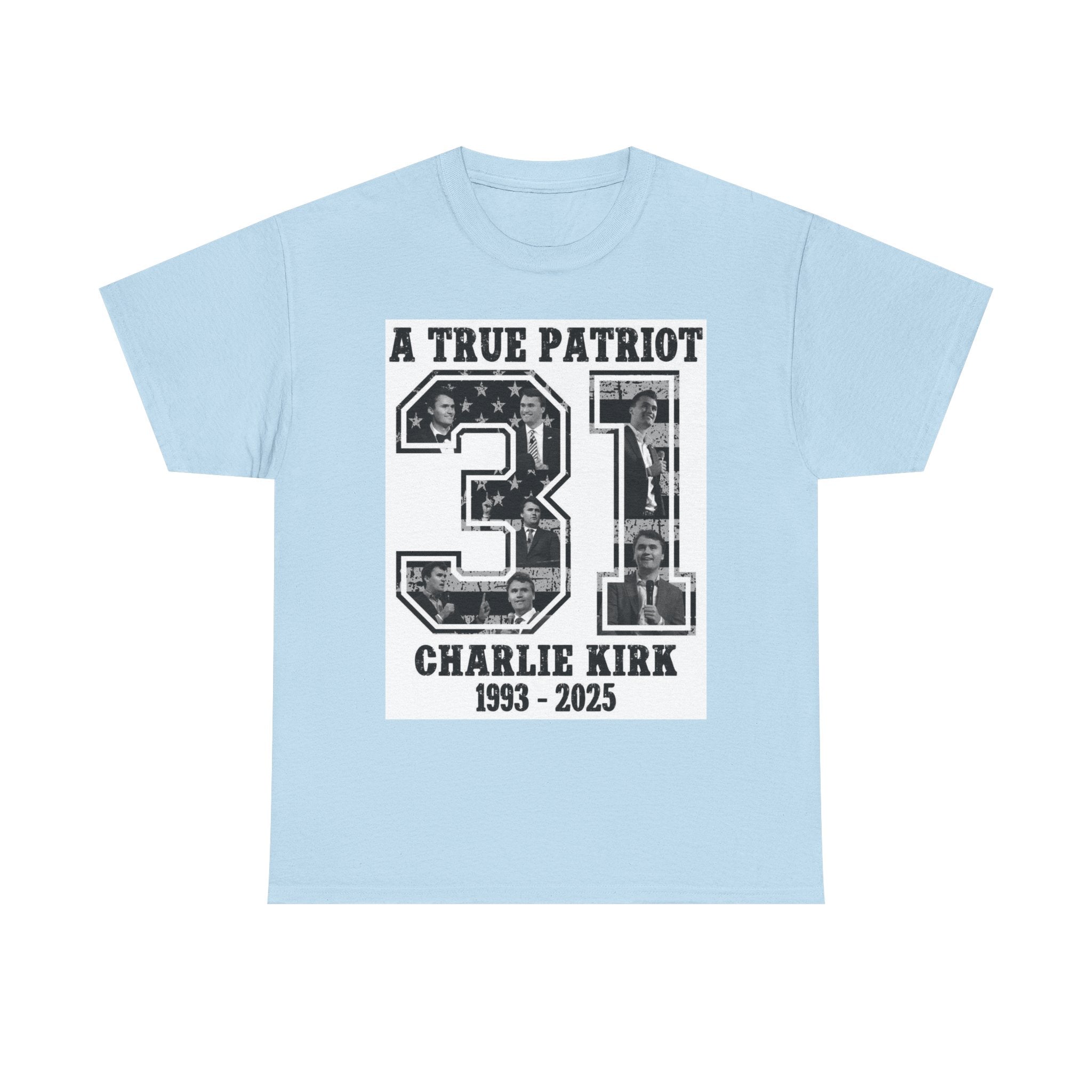 Patriotic Kirk Tribute Tee, Unisex Heavy Cotton Tee, Memorial Shirt, Tribute Gift, 4th of July, Casual Wear, Commemorative Apparel