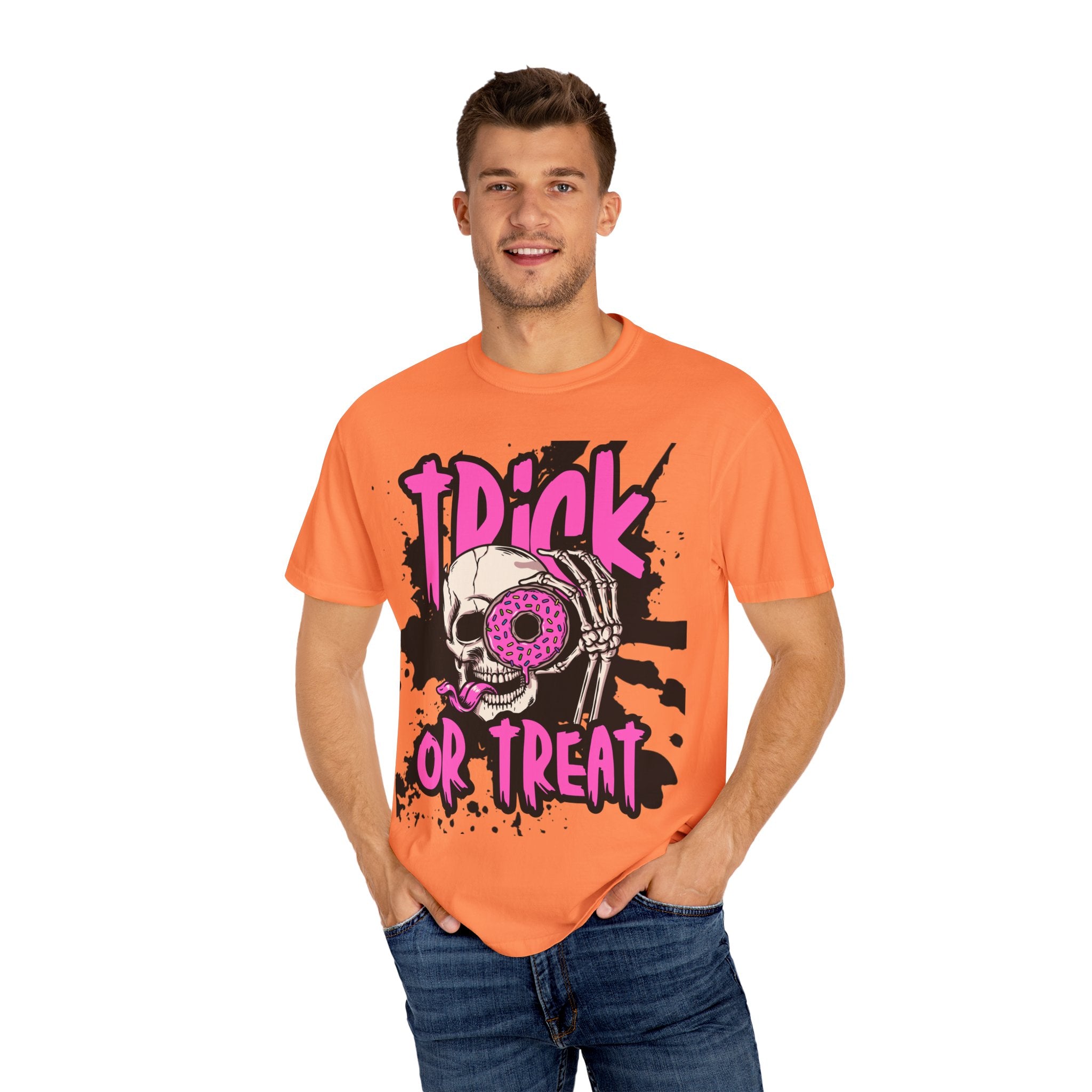 Trick or Treat Unisex Garment-Dyed T-Shirt, Halloween Shirt, Spooky Tee, Graphic T-Shirt, Casual Wear, Festival Clothing