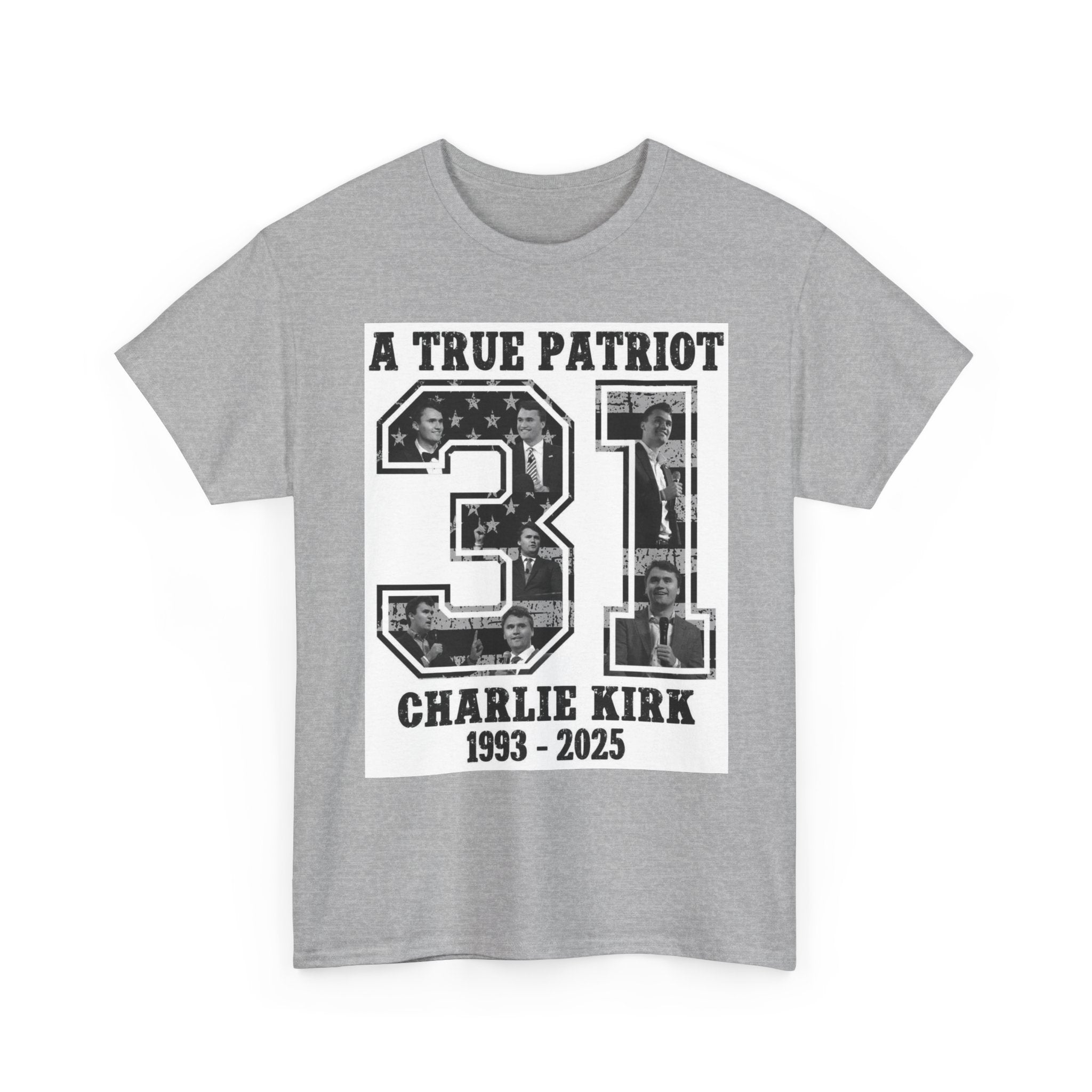 Patriotic Kirk Tribute Tee, Unisex Heavy Cotton Tee, Memorial Shirt, Tribute Gift, 4th of July, Casual Wear, Commemorative Apparel