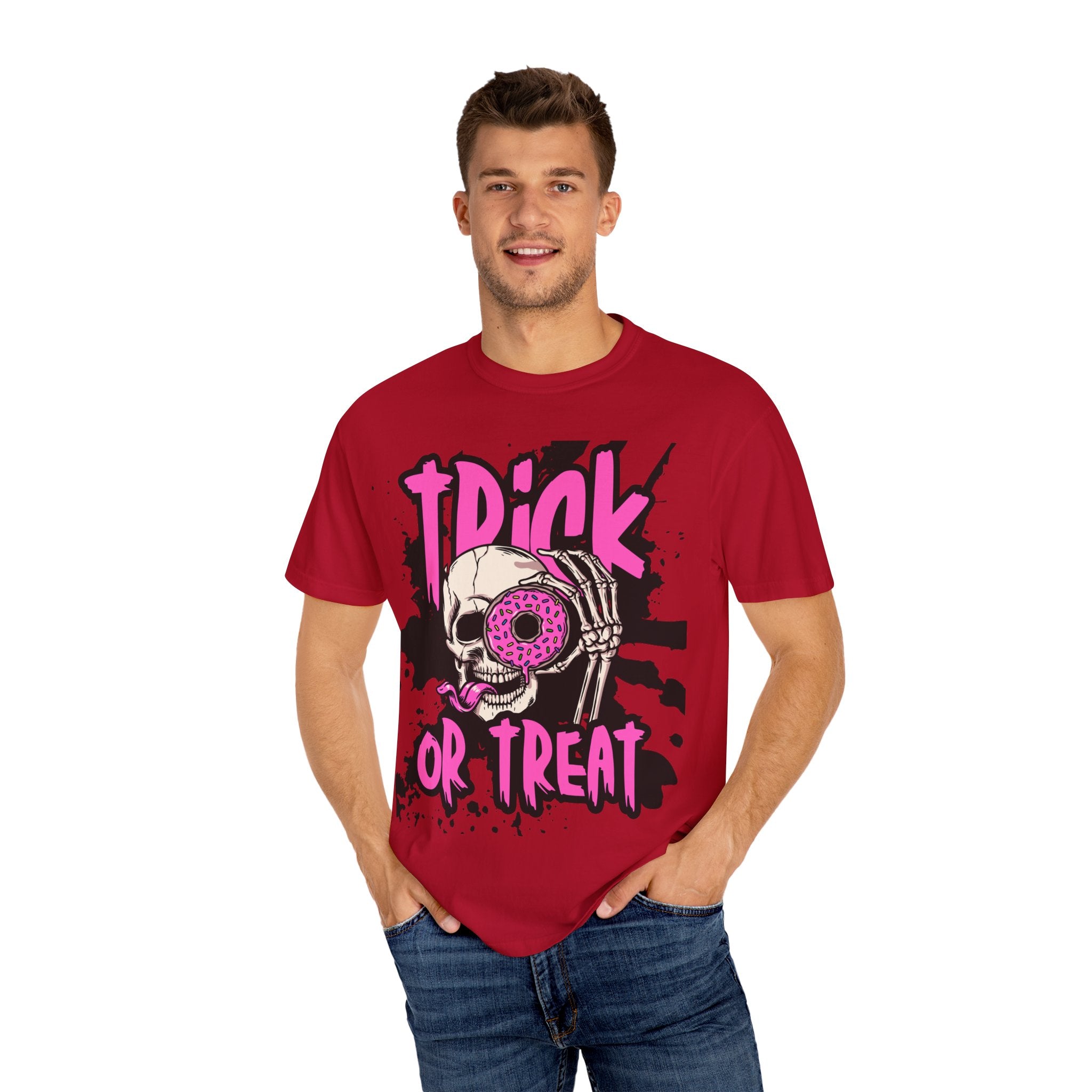 Trick or Treat Unisex Garment-Dyed T-Shirt, Halloween Shirt, Spooky Tee, Graphic T-Shirt, Casual Wear, Festival Clothing