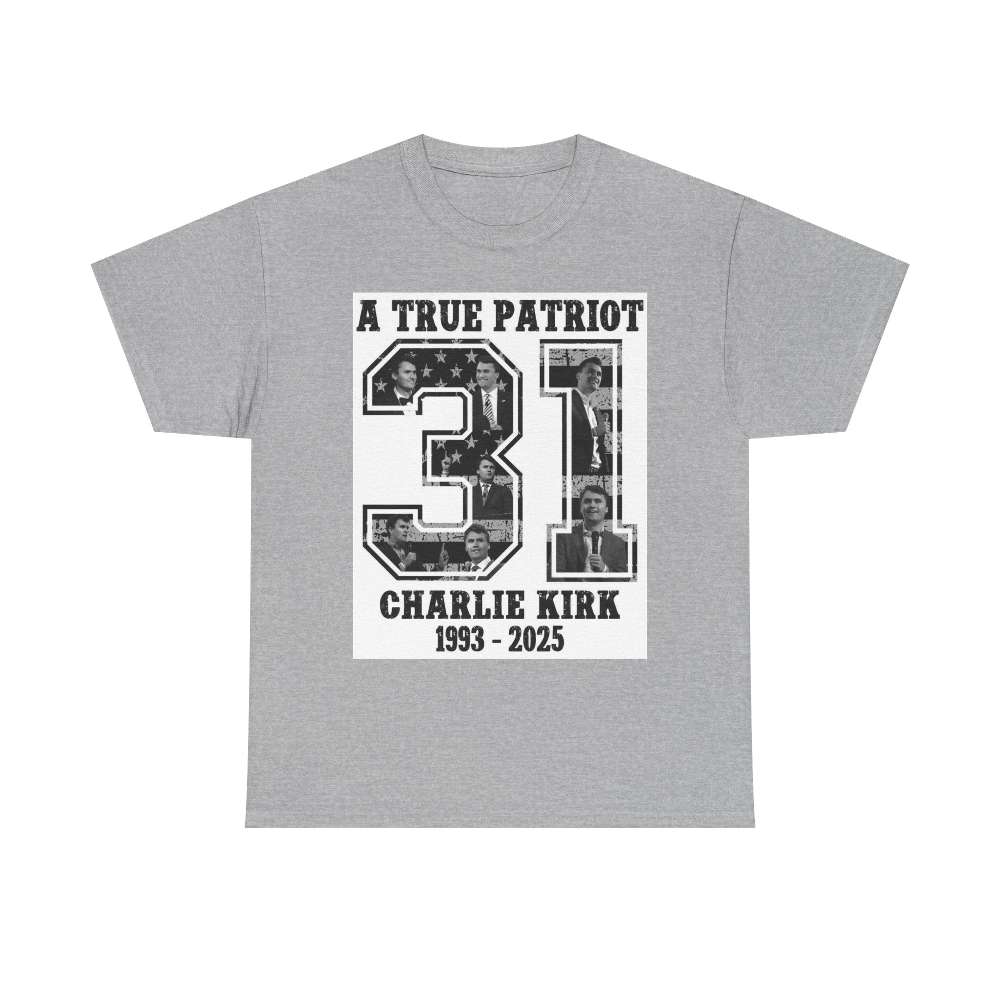 Patriotic Kirk Tribute Tee, Unisex Heavy Cotton Tee, Memorial Shirt, Tribute Gift, 4th of July, Casual Wear, Commemorative Apparel