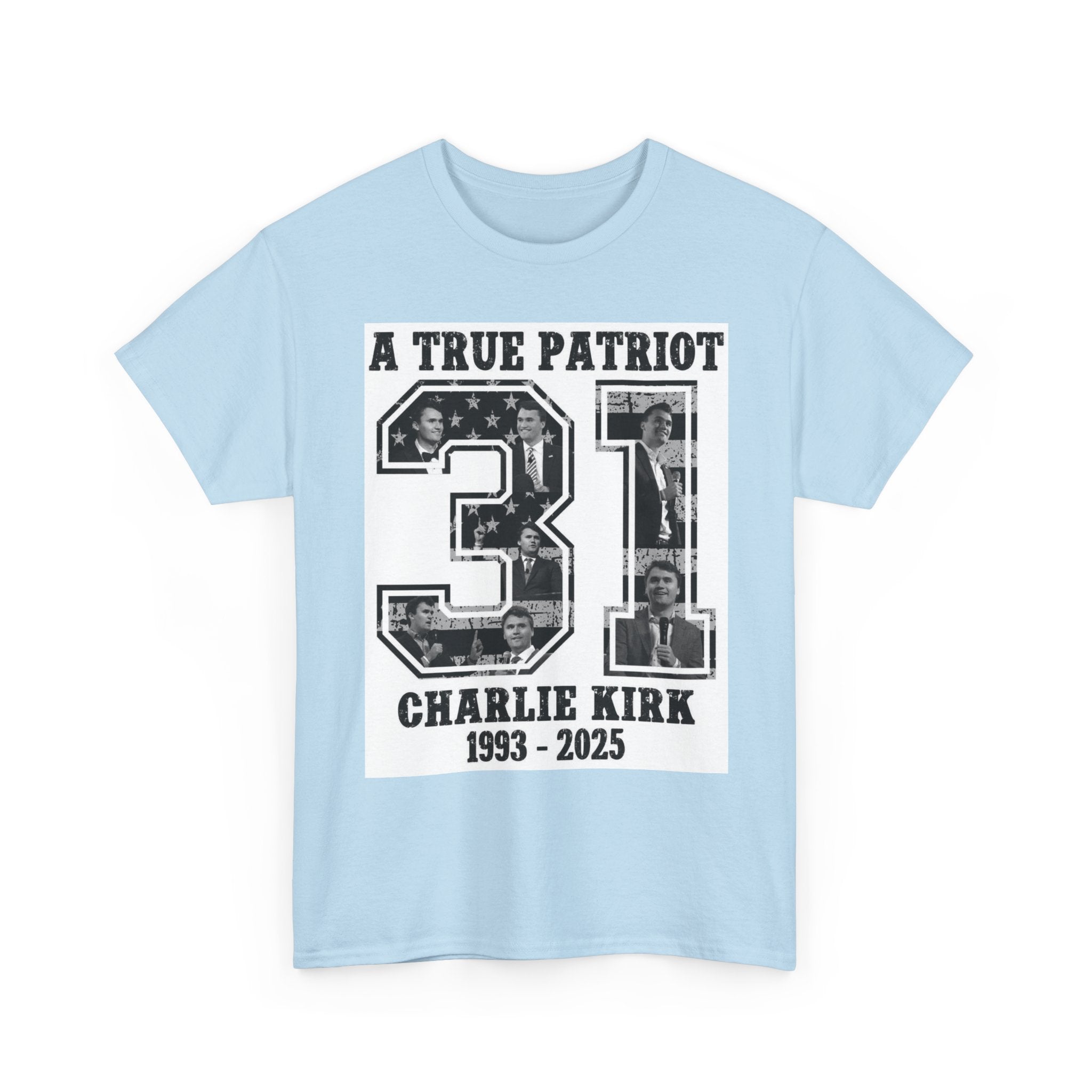 Patriotic Kirk Tribute Tee, Unisex Heavy Cotton Tee, Memorial Shirt, Tribute Gift, 4th of July, Casual Wear, Commemorative Apparel
