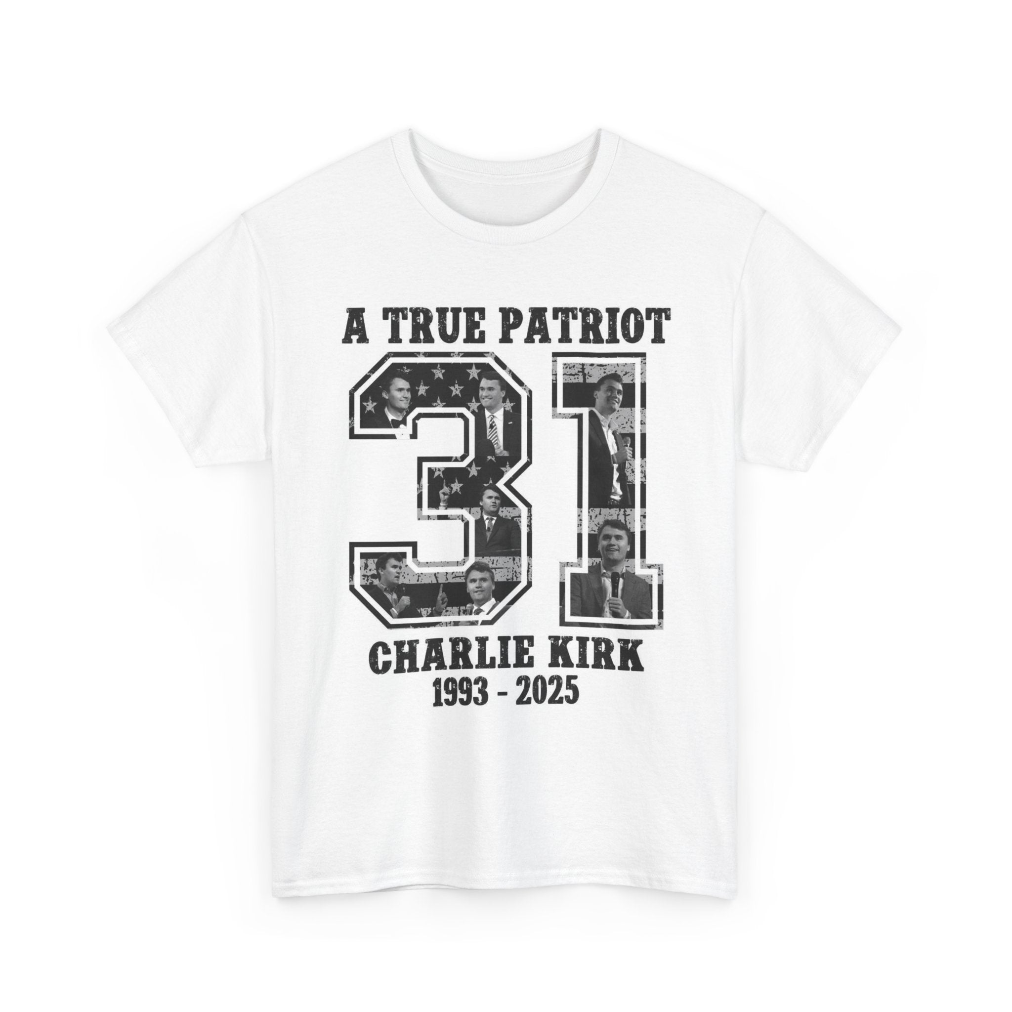 Patriotic Kirk Tribute Tee, Unisex Heavy Cotton Tee, Memorial Shirt, Tribute Gift, 4th of July, Casual Wear, Commemorative Apparel