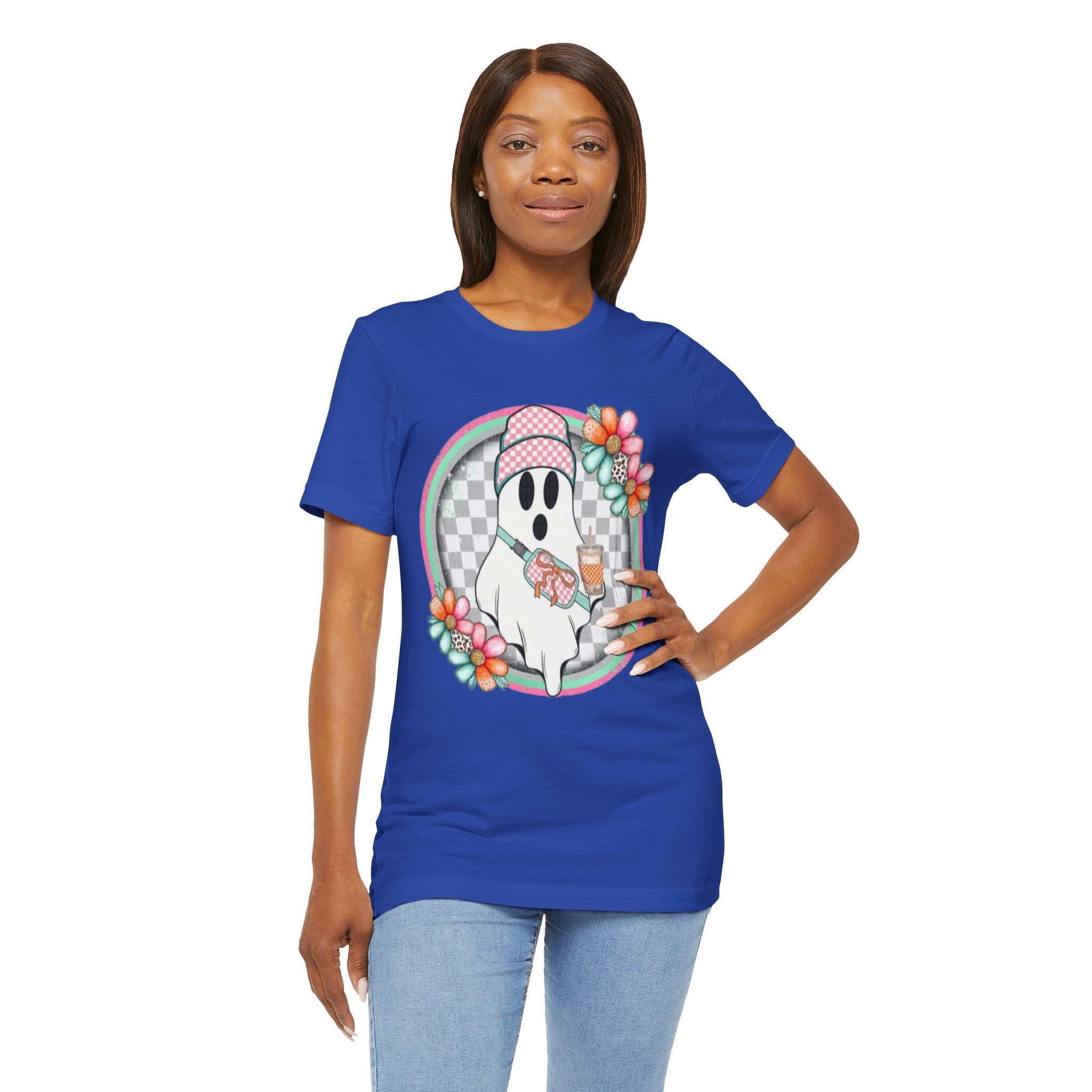 BOO Cute Ghost Drinking Tea Unisex T-Shirt, Fun Halloween Tee, Cozy Fall Apparel, Ghost Lover Gift, Casual Everyday Wear