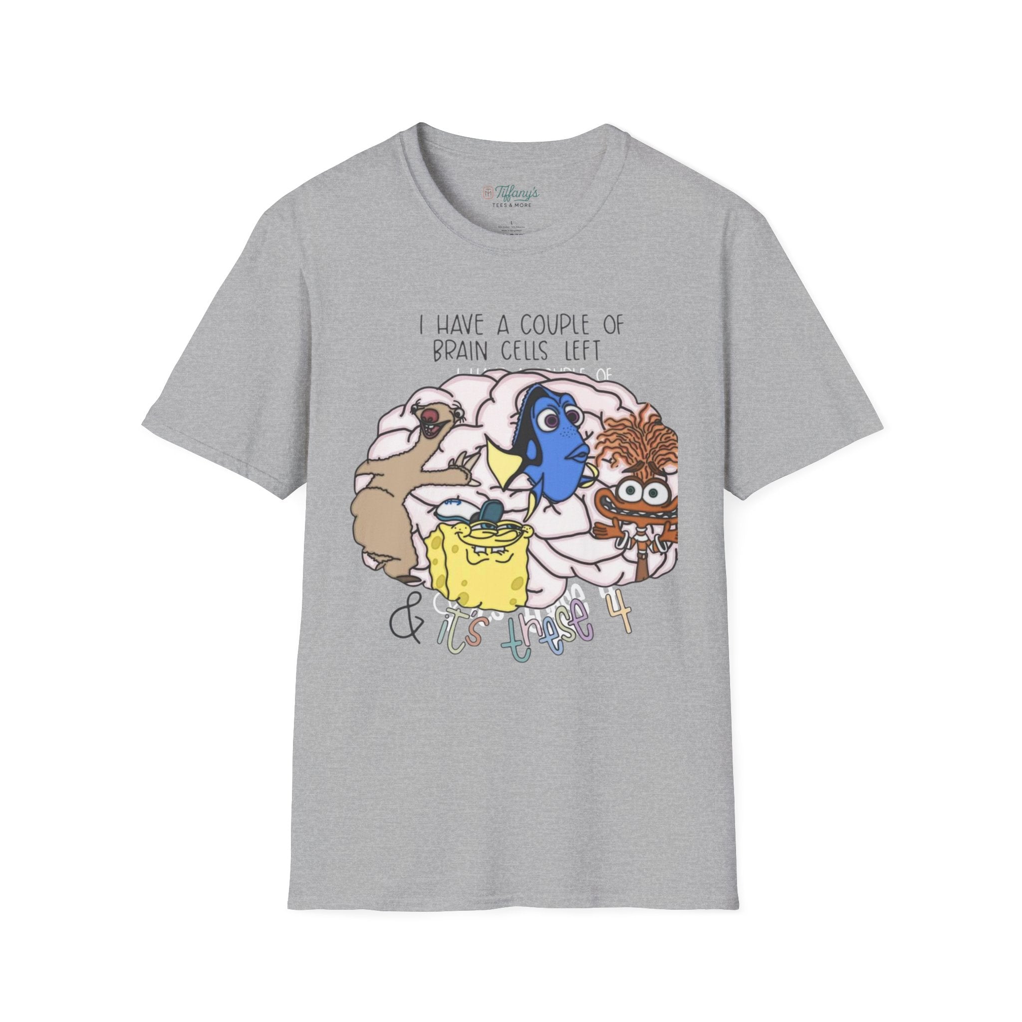 SpongeBob, Dory, anxiety. Brain Cells Left Unisex T-Shirt, Funny Graphic Tee, Casual Wear, Gift for Friends, Birthday Apparel
