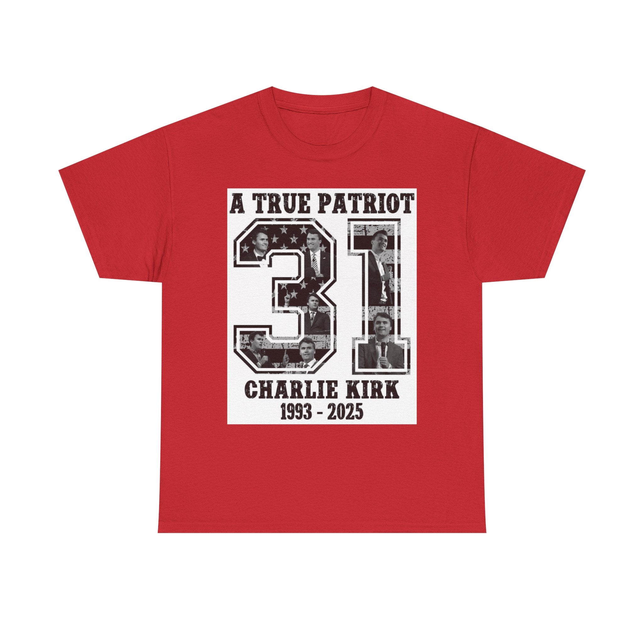 Patriotic Kirk Tribute Tee, Unisex Heavy Cotton Tee, Memorial Shirt, Tribute Gift, 4th of July, Casual Wear, Commemorative Apparel