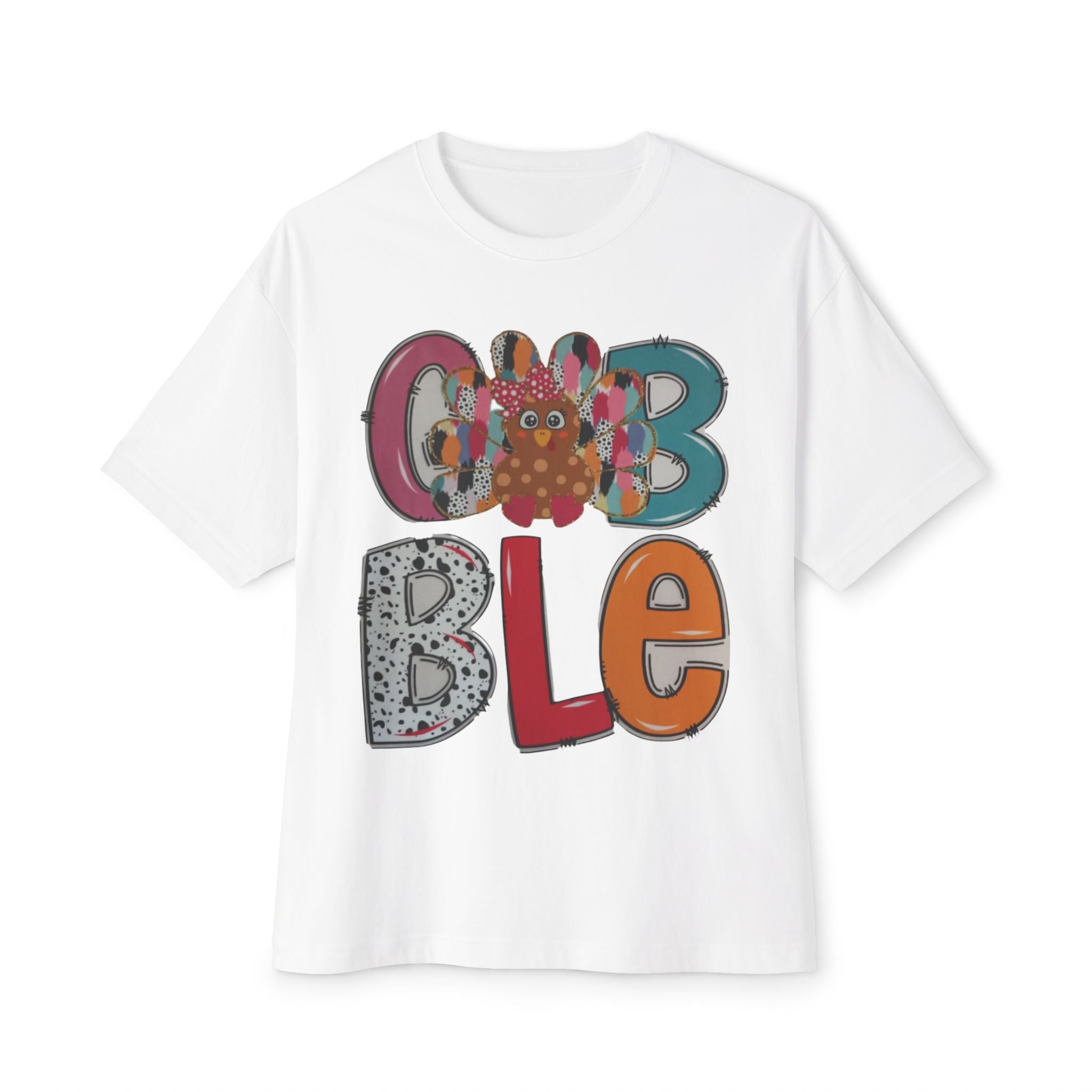 Colorful 'GOBBLE' Unisex Oversized Tee, Fun Fall T-Shirt, Thanksgiving Apparel, Gift for Family, Casual Everyday Wear
