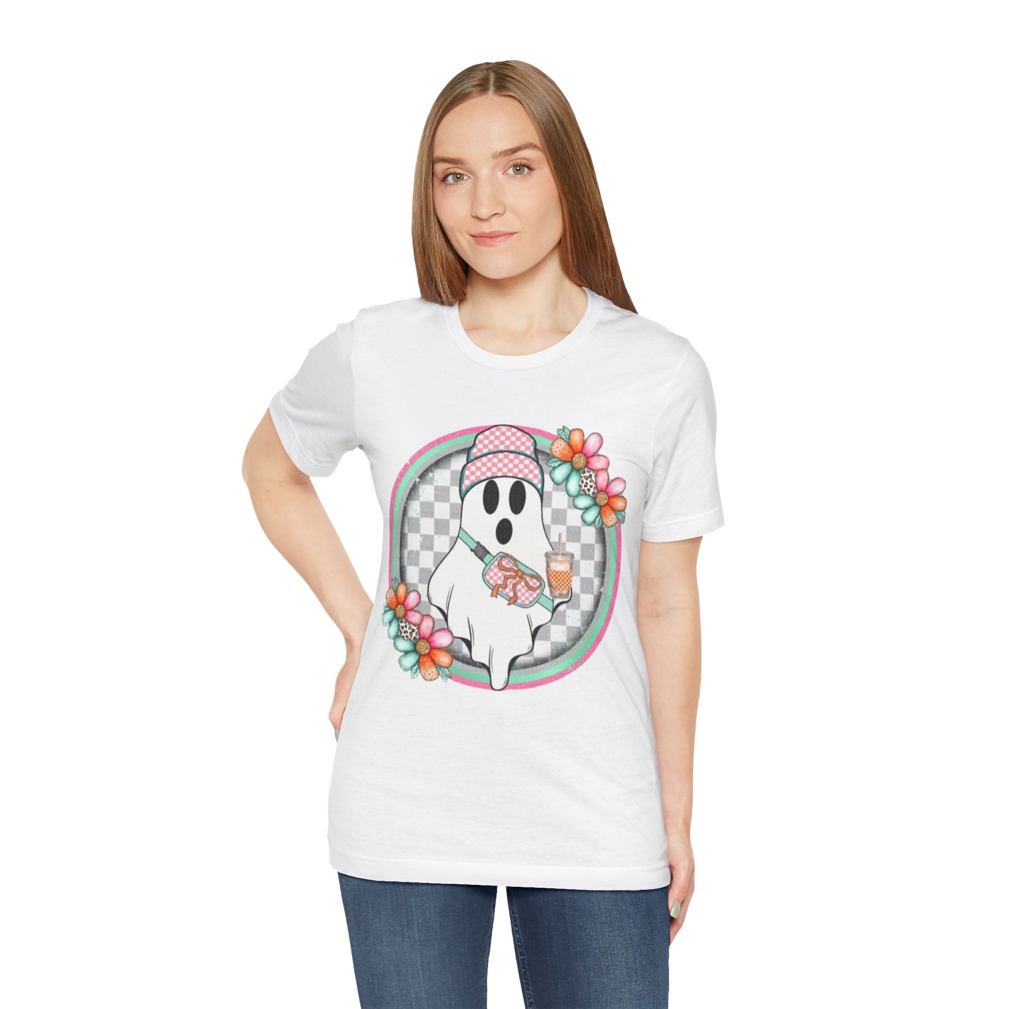 BOO Cute Ghost Drinking Tea Unisex T-Shirt, Fun Halloween Tee, Cozy Fall Apparel, Ghost Lover Gift, Casual Everyday Wear