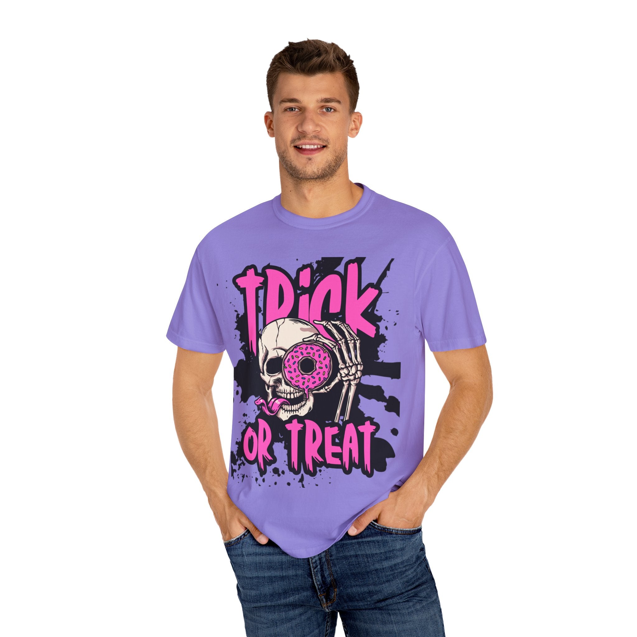 Trick or Treat Unisex Garment-Dyed T-Shirt, Halloween Shirt, Spooky Tee, Graphic T-Shirt, Casual Wear, Festival Clothing