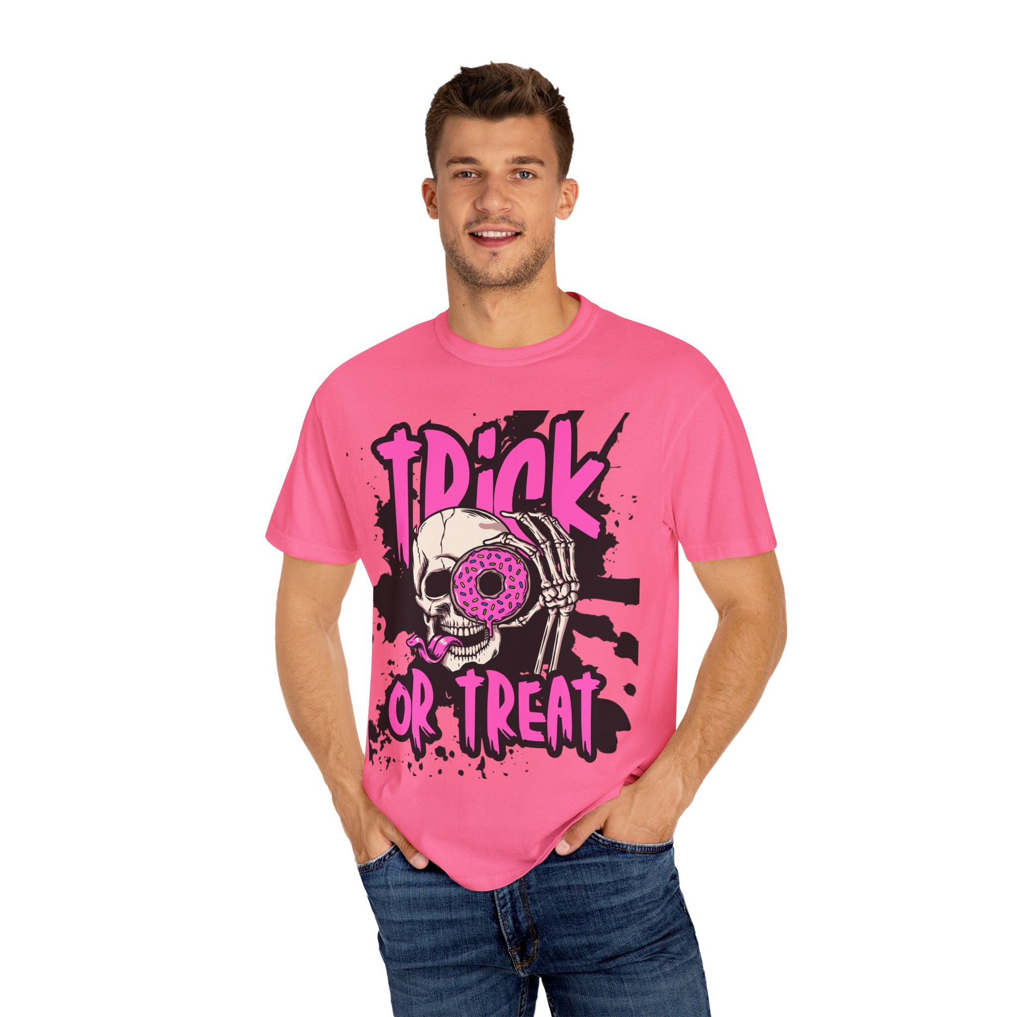 Trick or Treat Unisex Garment-Dyed T-Shirt, Halloween Shirt, Spooky Tee, Graphic T-Shirt, Casual Wear, Festival Clothing