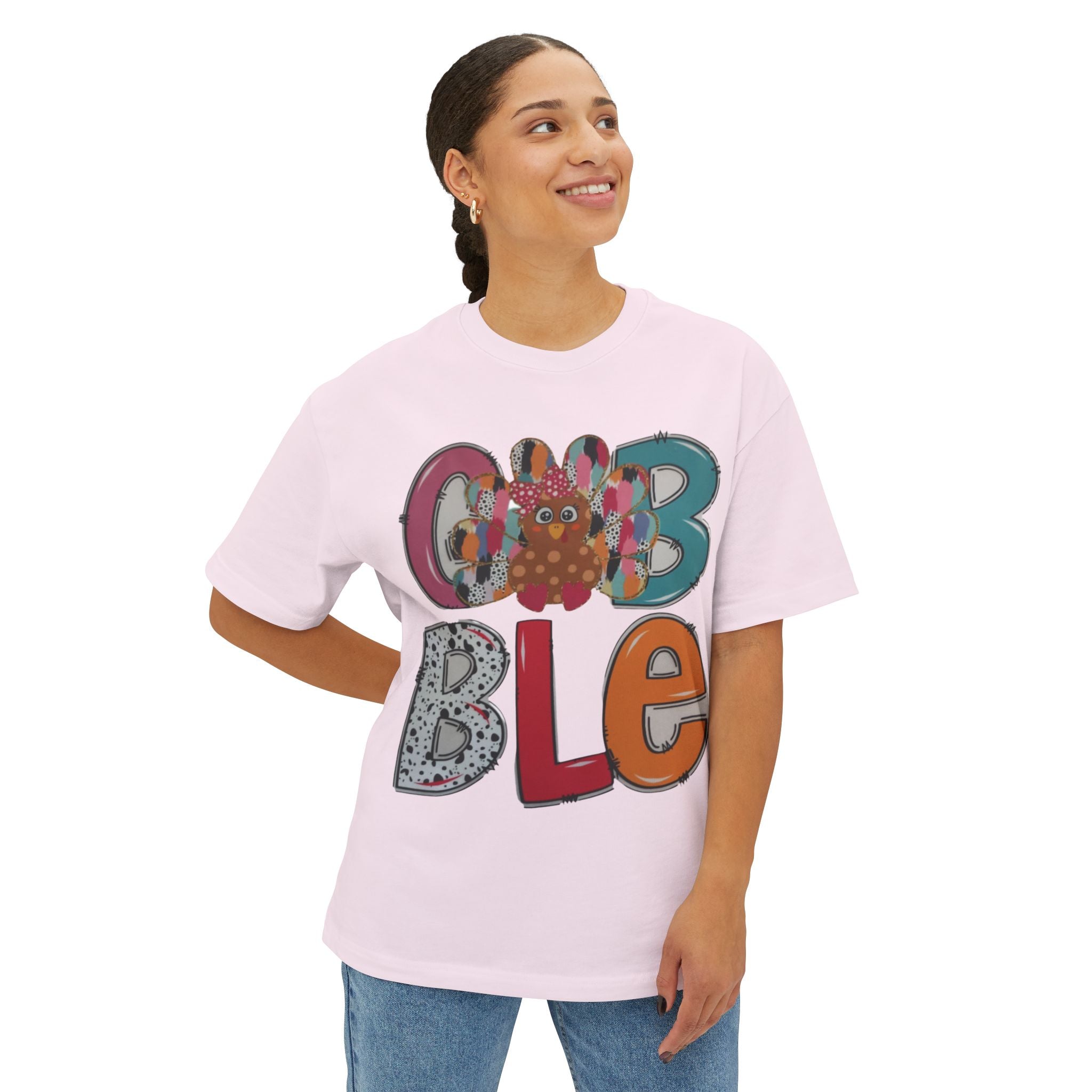 Colorful 'GOBBLE' Unisex Oversized Tee, Fun Fall T-Shirt, Thanksgiving Apparel, Gift for Family, Casual Everyday Wear