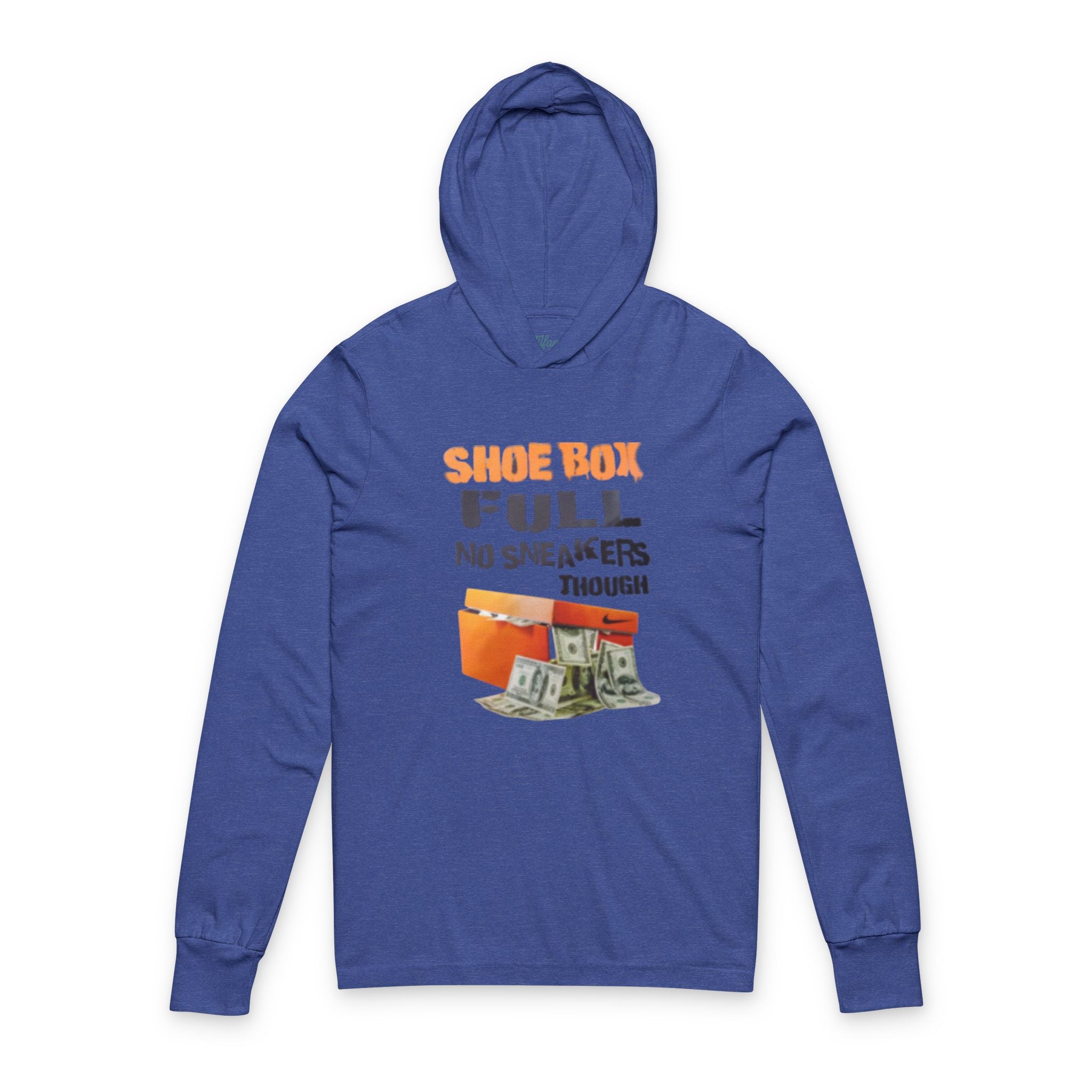 Shoe Box Full-MoneyBaggs Collection Unisex Hooded Long Sleeve Tee, Casual Wear, Gift for Sneakerheads, Streetwear Style, Outdoor Adventure Apparel