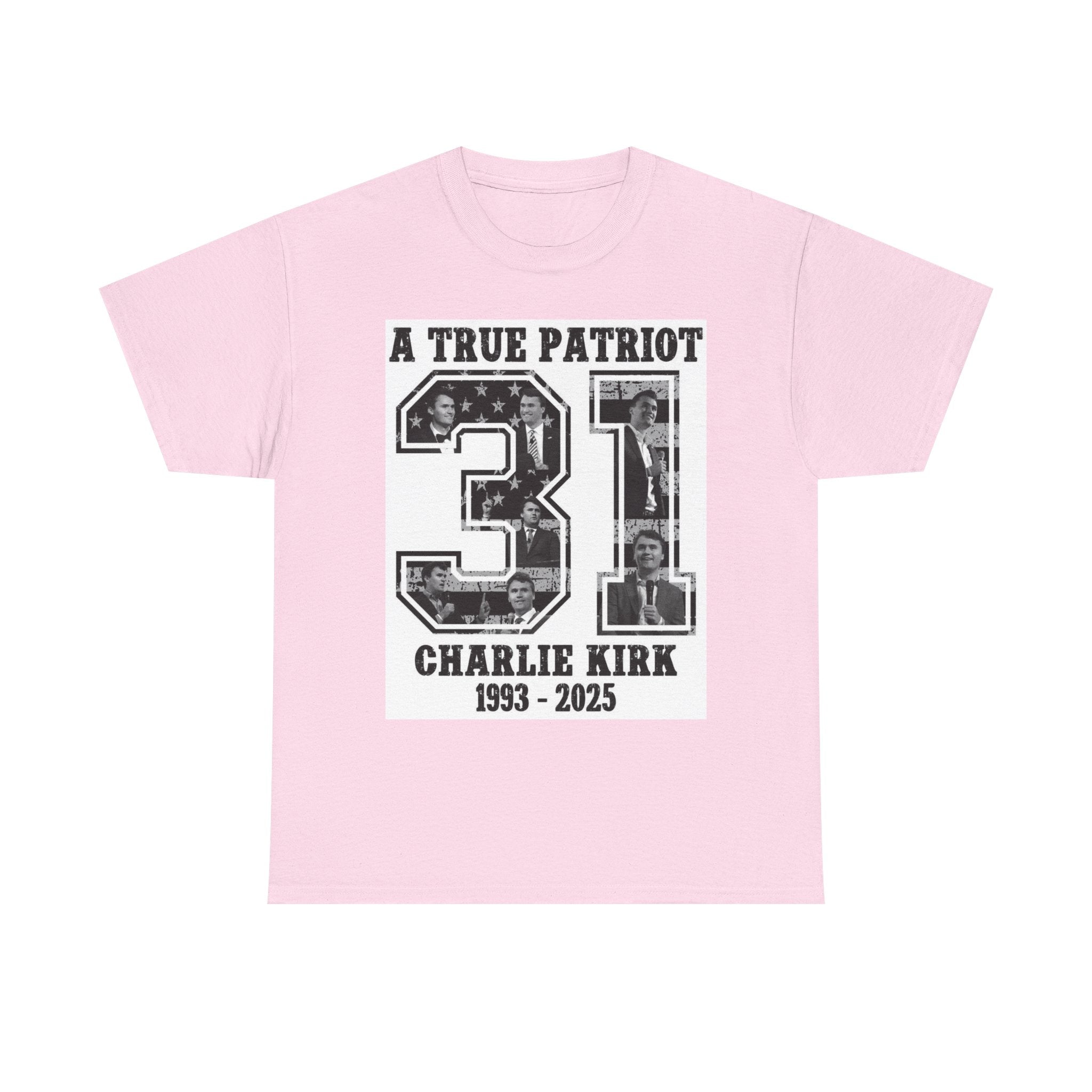 Patriotic Kirk Tribute Tee, Unisex Heavy Cotton Tee, Memorial Shirt, Tribute Gift, 4th of July, Casual Wear, Commemorative Apparel