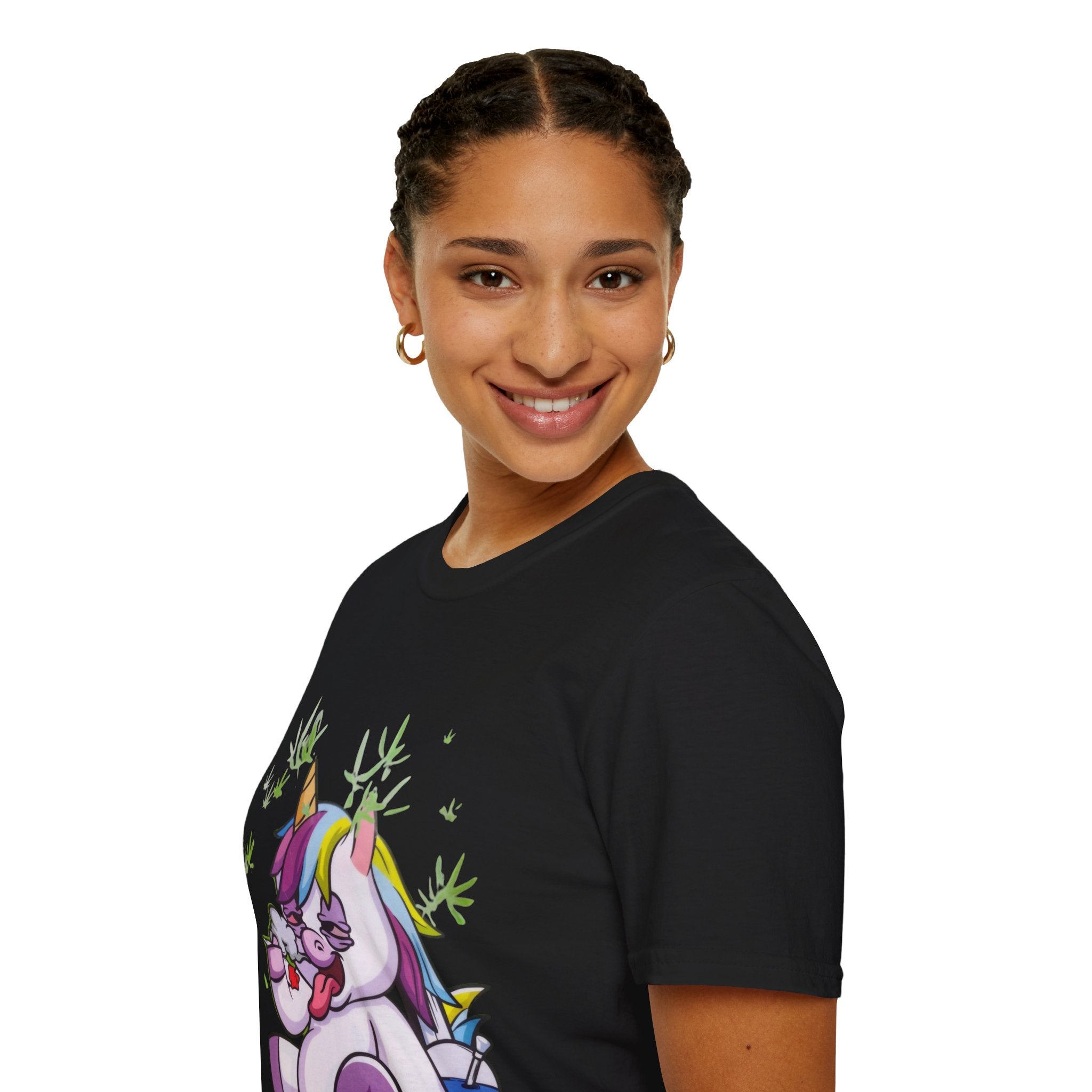 Playful Unicorn Graphic Tee, Surfer Style T-Shirt for Fun Lovers, Perfect Gift for Birthdays, Festivals, Casual Wear, Unisex Softstyle Shirt