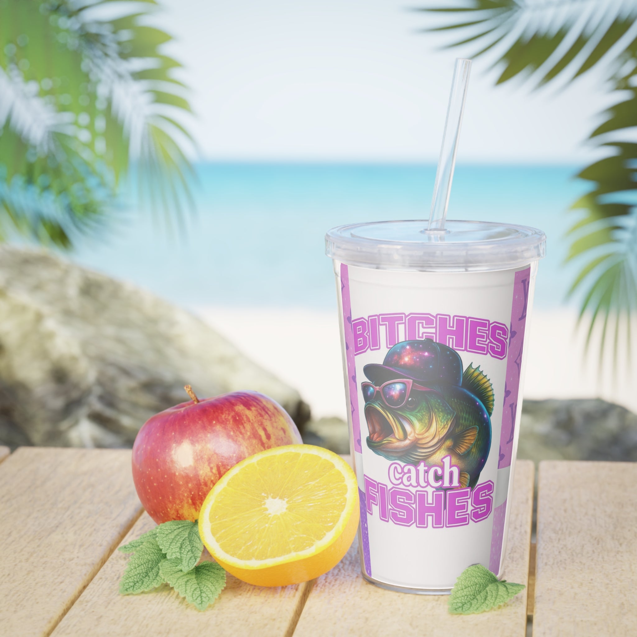 Fishing Lover's Plastic Tumbler with Straw, Perfect for Outdoors, Fishing Gifts, Summer Sips, Catch of the Day Drinkware