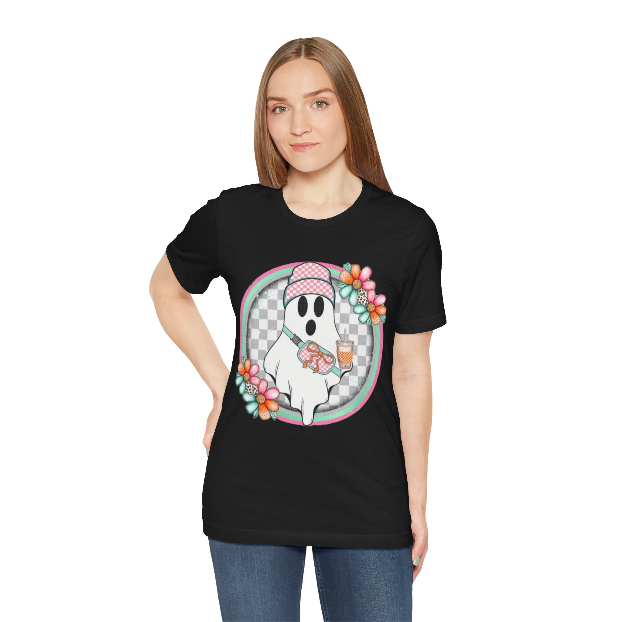 BOO Cute Ghost Drinking Tea Unisex T-Shirt, Fun Halloween Tee, Cozy Fall Apparel, Ghost Lover Gift, Casual Everyday Wear