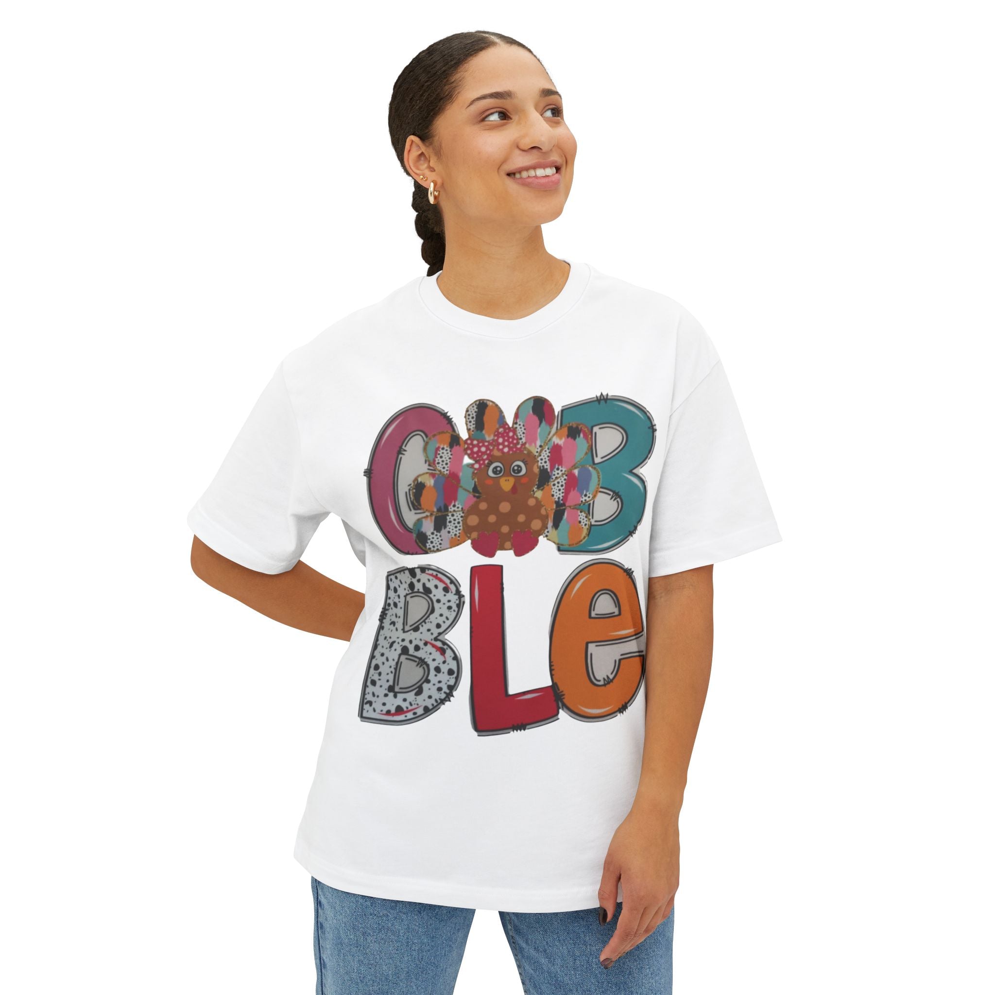 Colorful 'GOBBLE' Unisex Oversized Tee, Fun Fall T-Shirt, Thanksgiving Apparel, Gift for Family, Casual Everyday Wear
