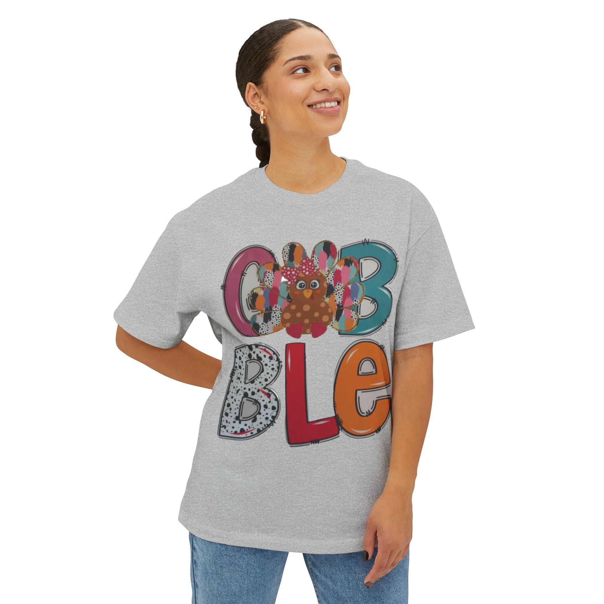Colorful 'GOBBLE' Unisex Oversized Tee, Fun Fall T-Shirt, Thanksgiving Apparel, Gift for Family, Casual Everyday Wear