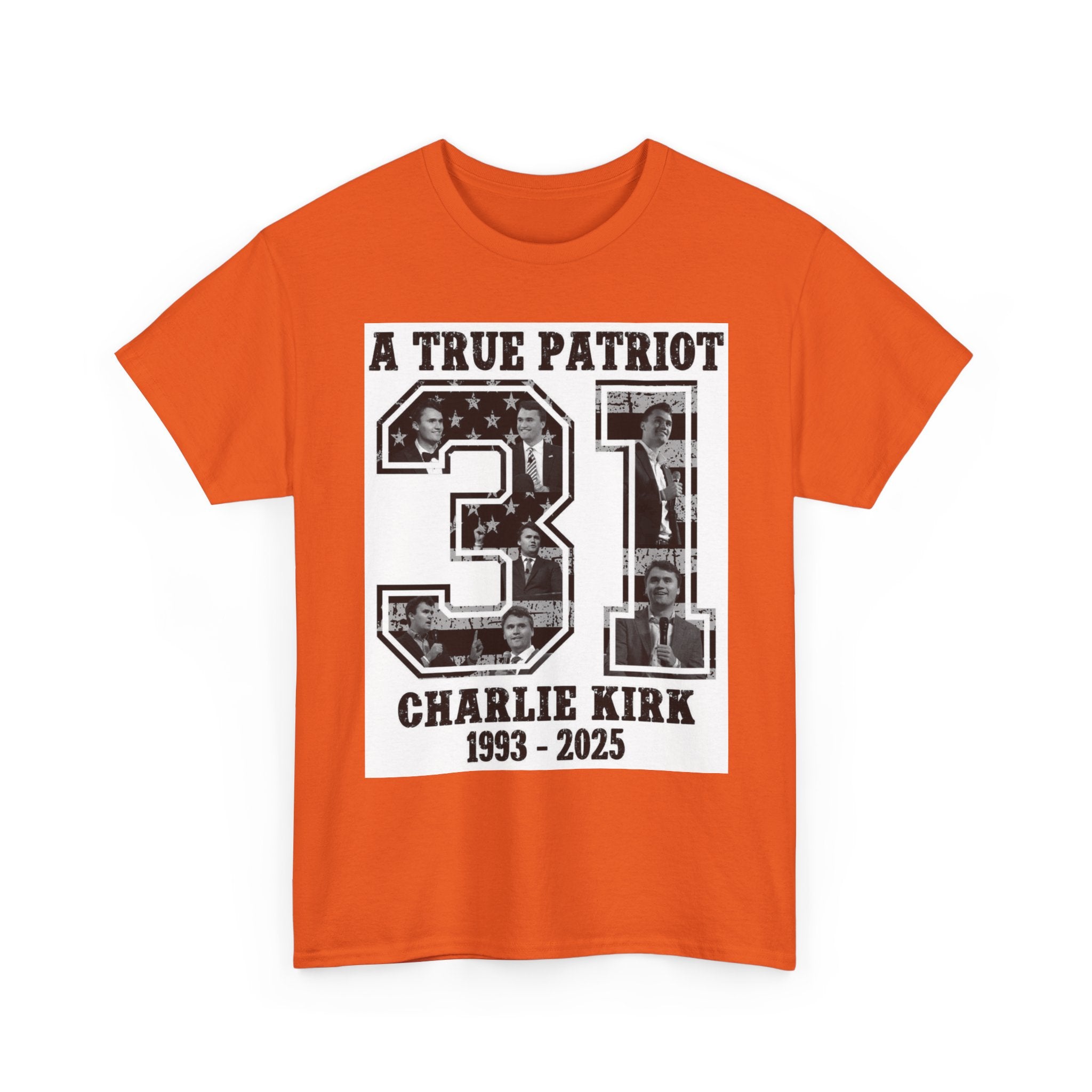 Patriotic Kirk Tribute Tee, Unisex Heavy Cotton Tee, Memorial Shirt, Tribute Gift, 4th of July, Casual Wear, Commemorative Apparel