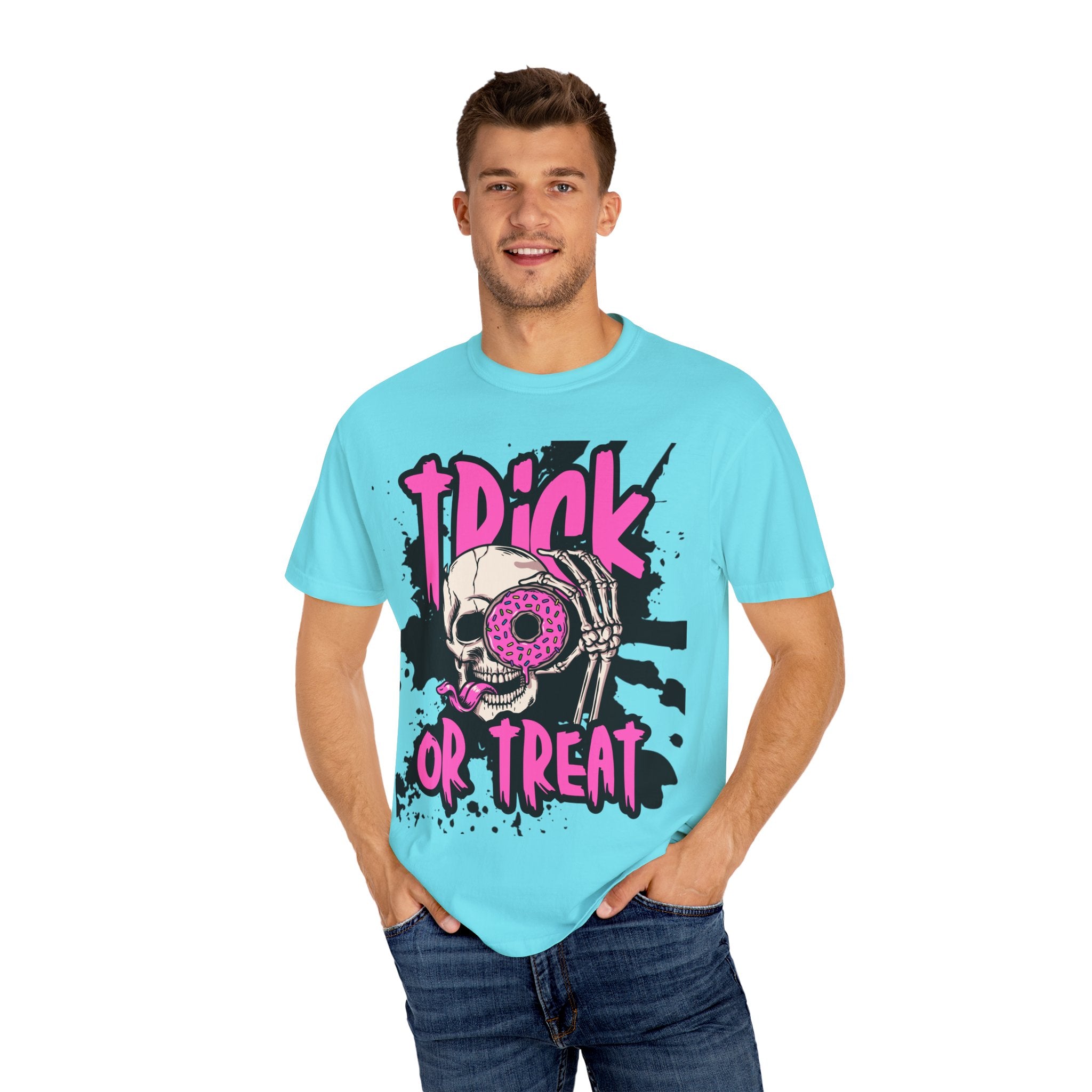 Trick or Treat Unisex Garment-Dyed T-Shirt, Halloween Shirt, Spooky Tee, Graphic T-Shirt, Casual Wear, Festival Clothing