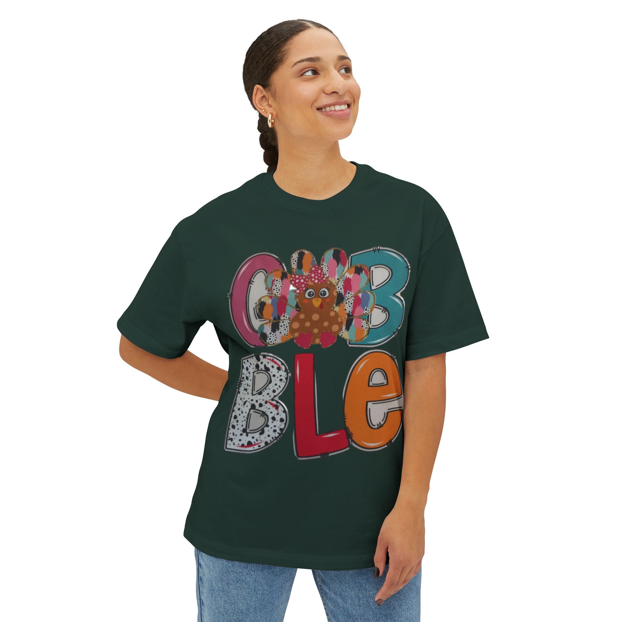 Colorful 'GOBBLE' Unisex Oversized Tee, Fun Fall T-Shirt, Thanksgiving Apparel, Gift for Family, Casual Everyday Wear