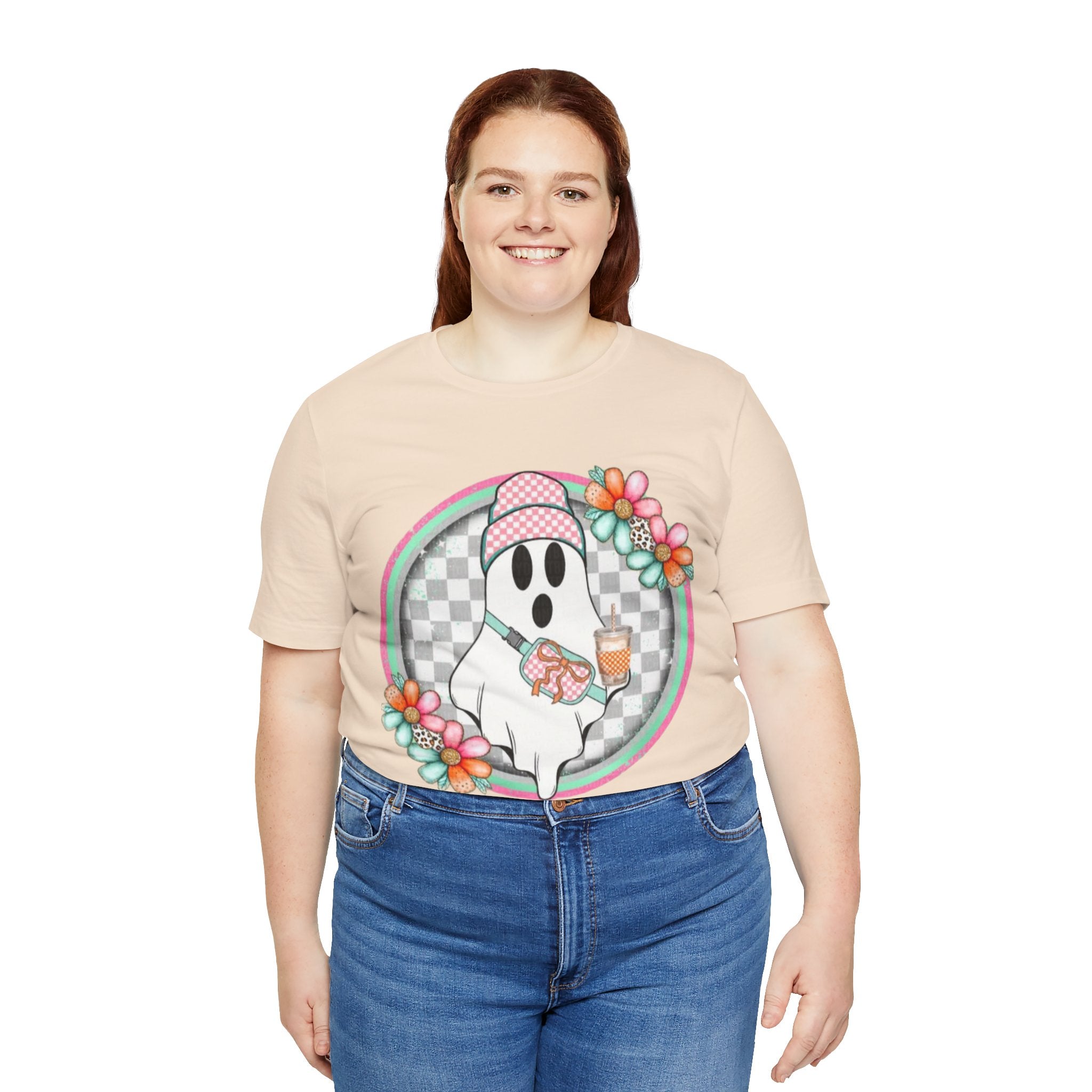 BOO Cute Ghost Drinking Tea Unisex T-Shirt, Fun Halloween Tee, Cozy Fall Apparel, Ghost Lover Gift, Casual Everyday Wear