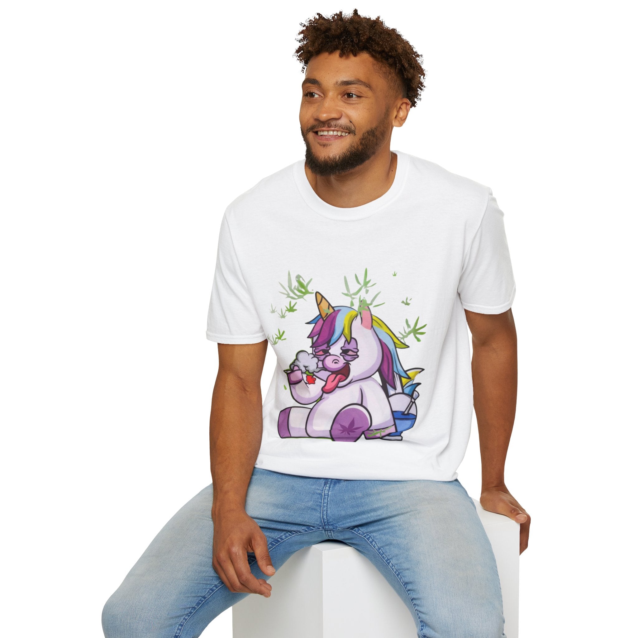 Playful Unicorn Graphic Tee, Surfer Style T-Shirt for Fun Lovers, Perfect Gift for Birthdays, Festivals, Casual Wear, Unisex Softstyle Shirt