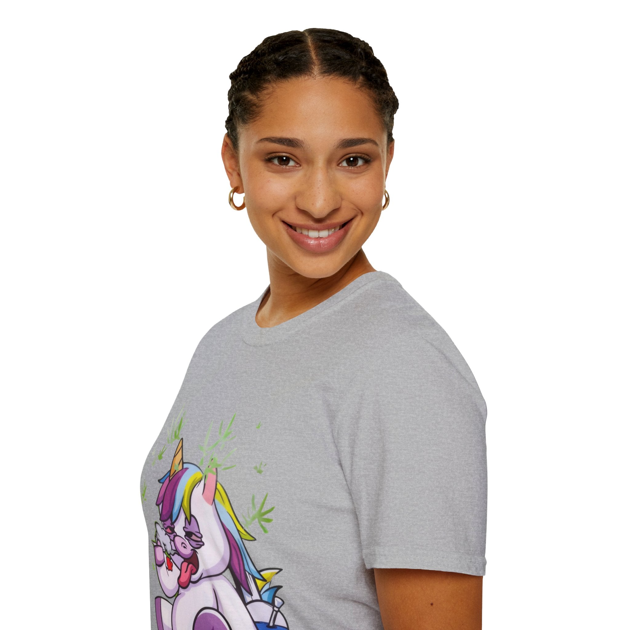 Playful Unicorn Graphic Tee, Surfer Style T-Shirt for Fun Lovers, Perfect Gift for Birthdays, Festivals, Casual Wear, Unisex Softstyle Shirt