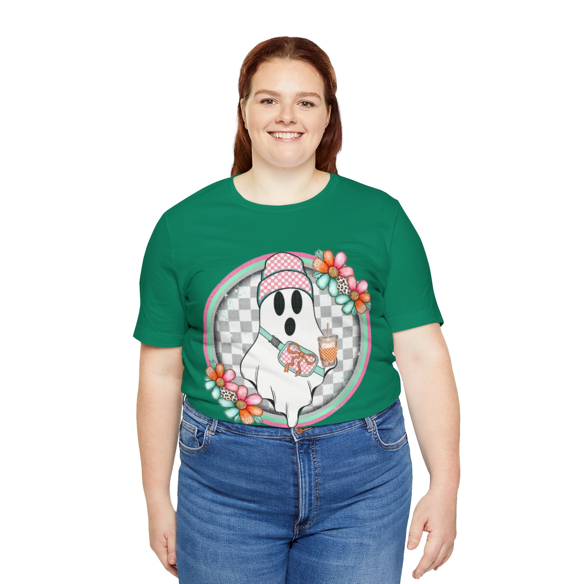BOO Cute Ghost Drinking Tea Unisex T-Shirt, Fun Halloween Tee, Cozy Fall Apparel, Ghost Lover Gift, Casual Everyday Wear