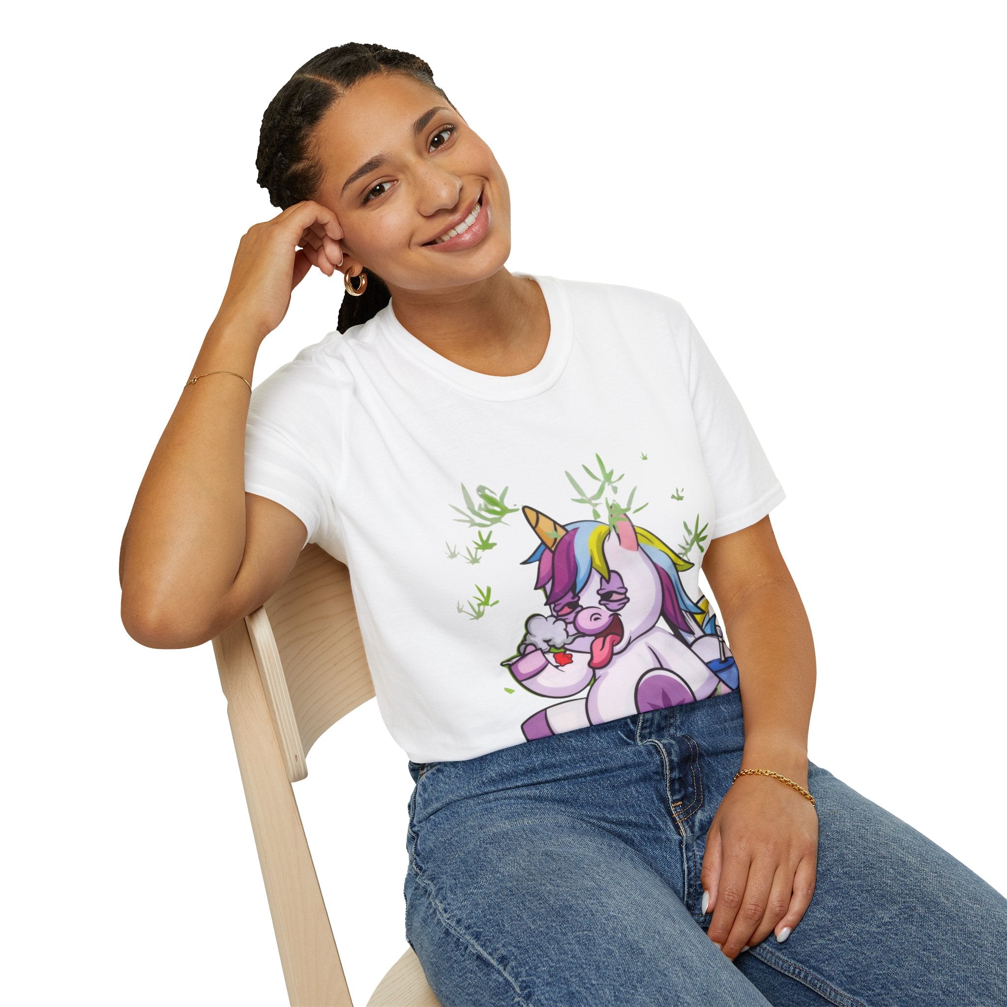 Playful Unicorn Graphic Tee, Surfer Style T-Shirt for Fun Lovers, Perfect Gift for Birthdays, Festivals, Casual Wear, Unisex Softstyle Shirt