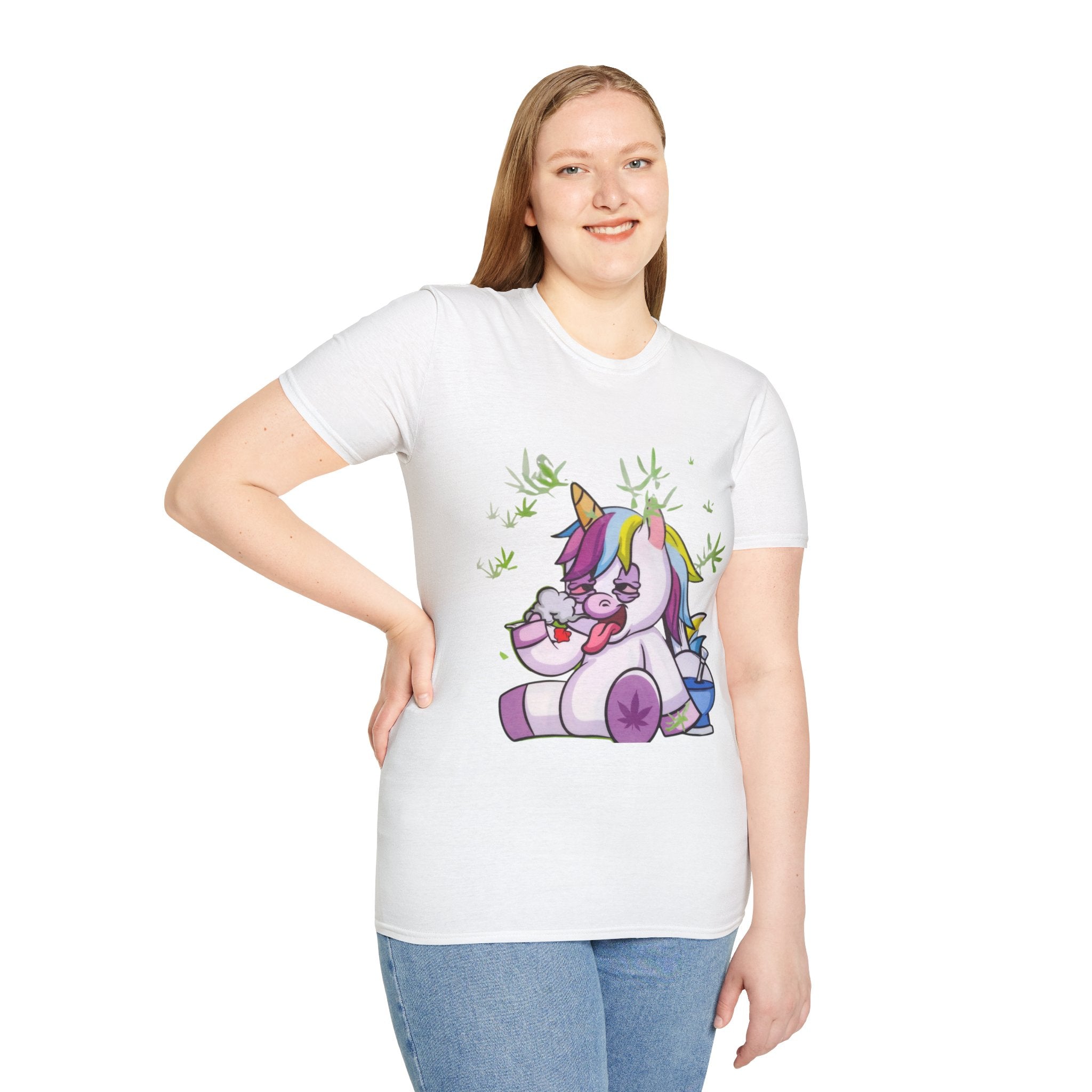 Playful Unicorn Graphic Tee, Surfer Style T-Shirt for Fun Lovers, Perfect Gift for Birthdays, Festivals, Casual Wear, Unisex Softstyle Shirt