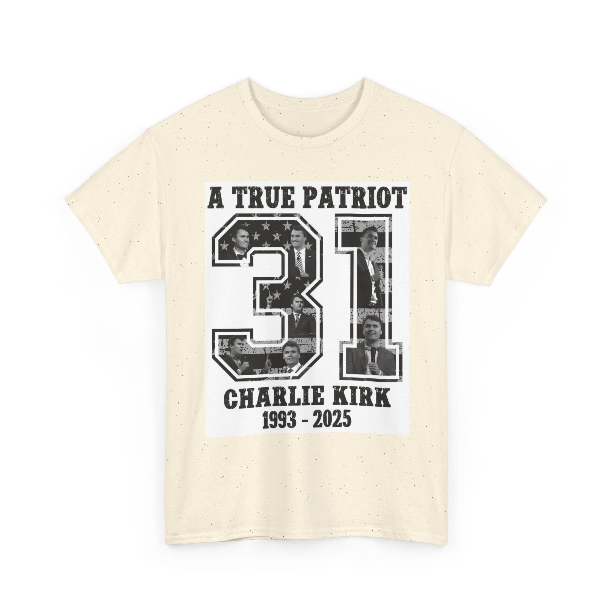 Patriotic Kirk Tribute Tee, Unisex Heavy Cotton Tee, Memorial Shirt, Tribute Gift, 4th of July, Casual Wear, Commemorative Apparel