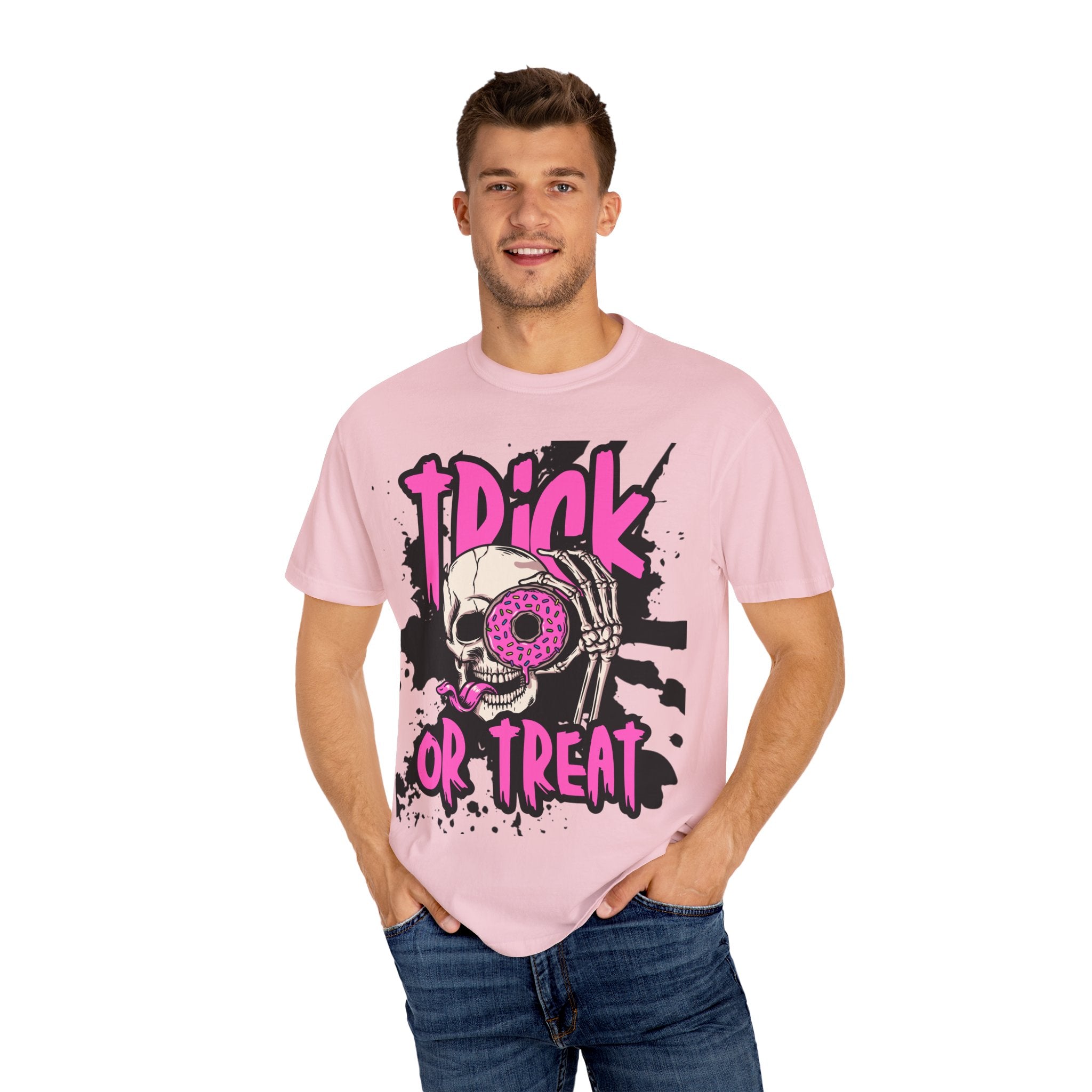 Trick or Treat Unisex Garment-Dyed T-Shirt, Halloween Shirt, Spooky Tee, Graphic T-Shirt, Casual Wear, Festival Clothing