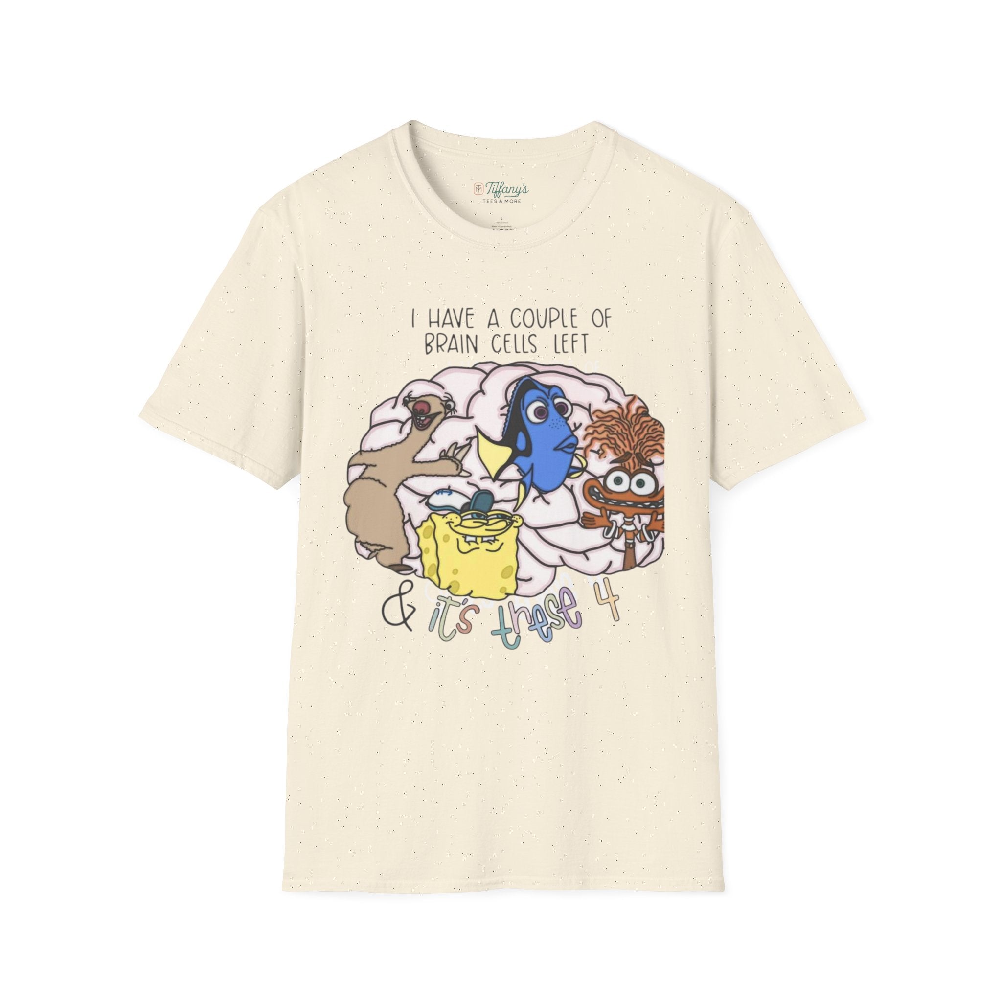 SpongeBob, Dory, anxiety. Brain Cells Left Unisex T-Shirt, Funny Graphic Tee, Casual Wear, Gift for Friends, Birthday Apparel