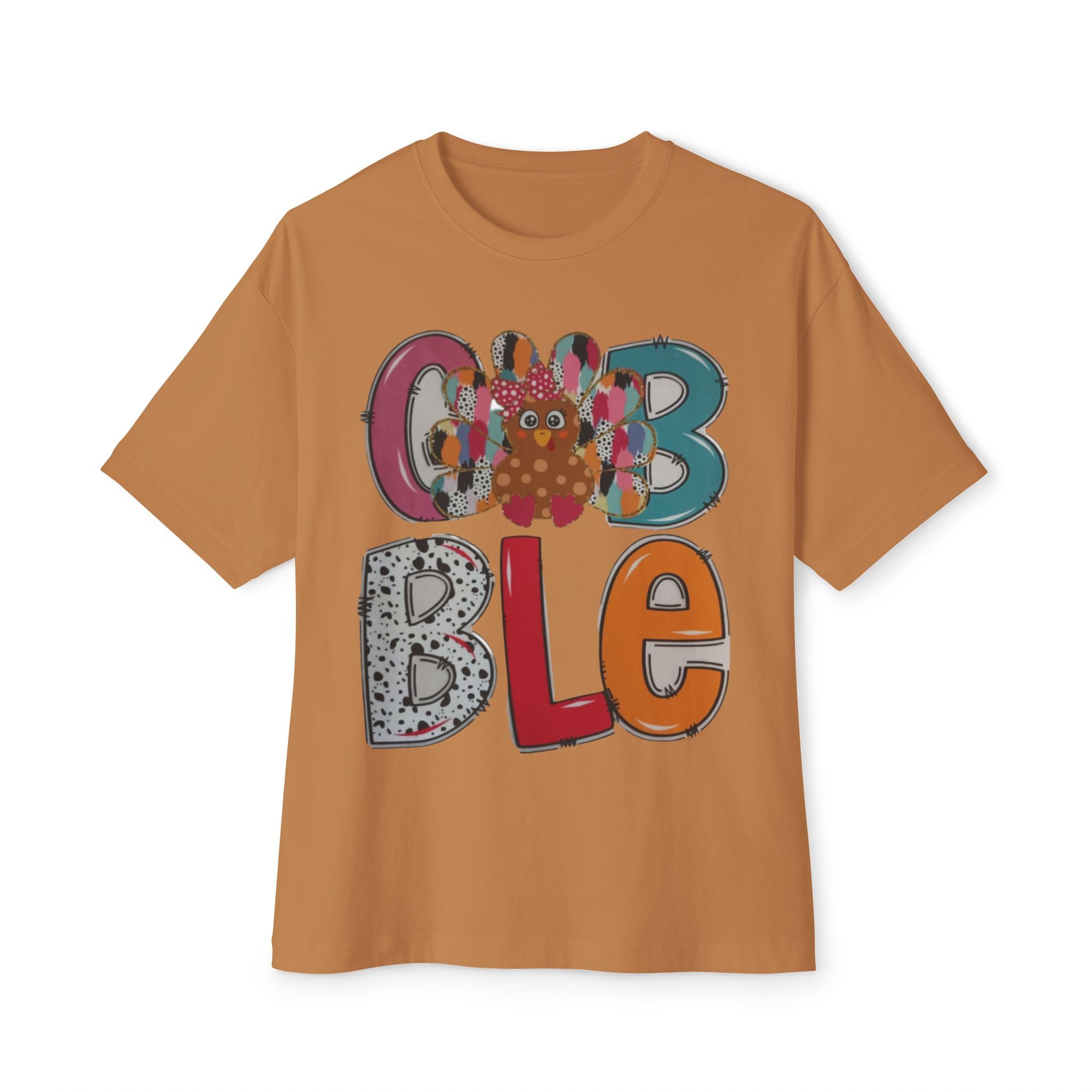 Colorful 'GOBBLE' Unisex Oversized Tee, Fun Fall T-Shirt, Thanksgiving Apparel, Gift for Family, Casual Everyday Wear