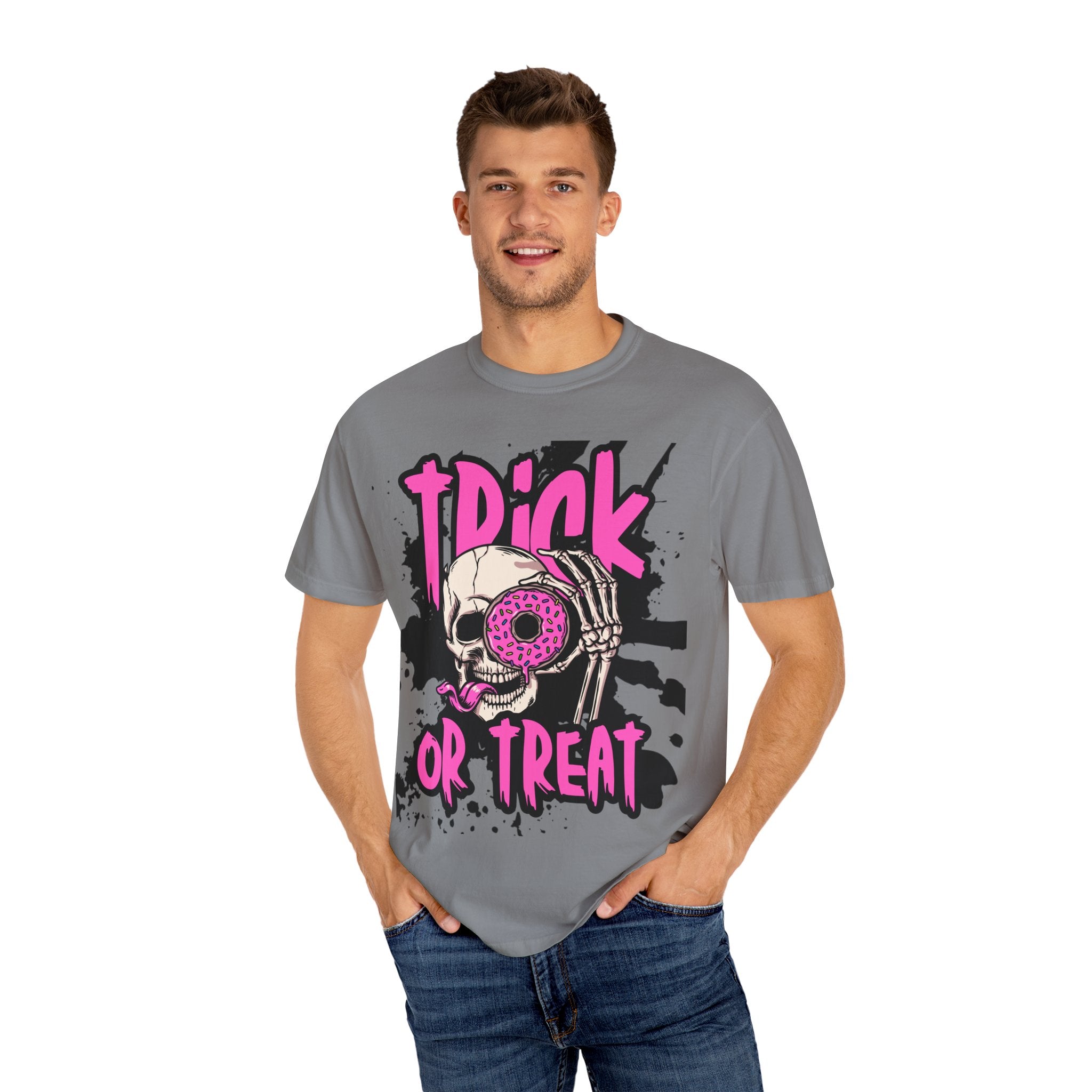 Trick or Treat Unisex Garment-Dyed T-Shirt, Halloween Shirt, Spooky Tee, Graphic T-Shirt, Casual Wear, Festival Clothing