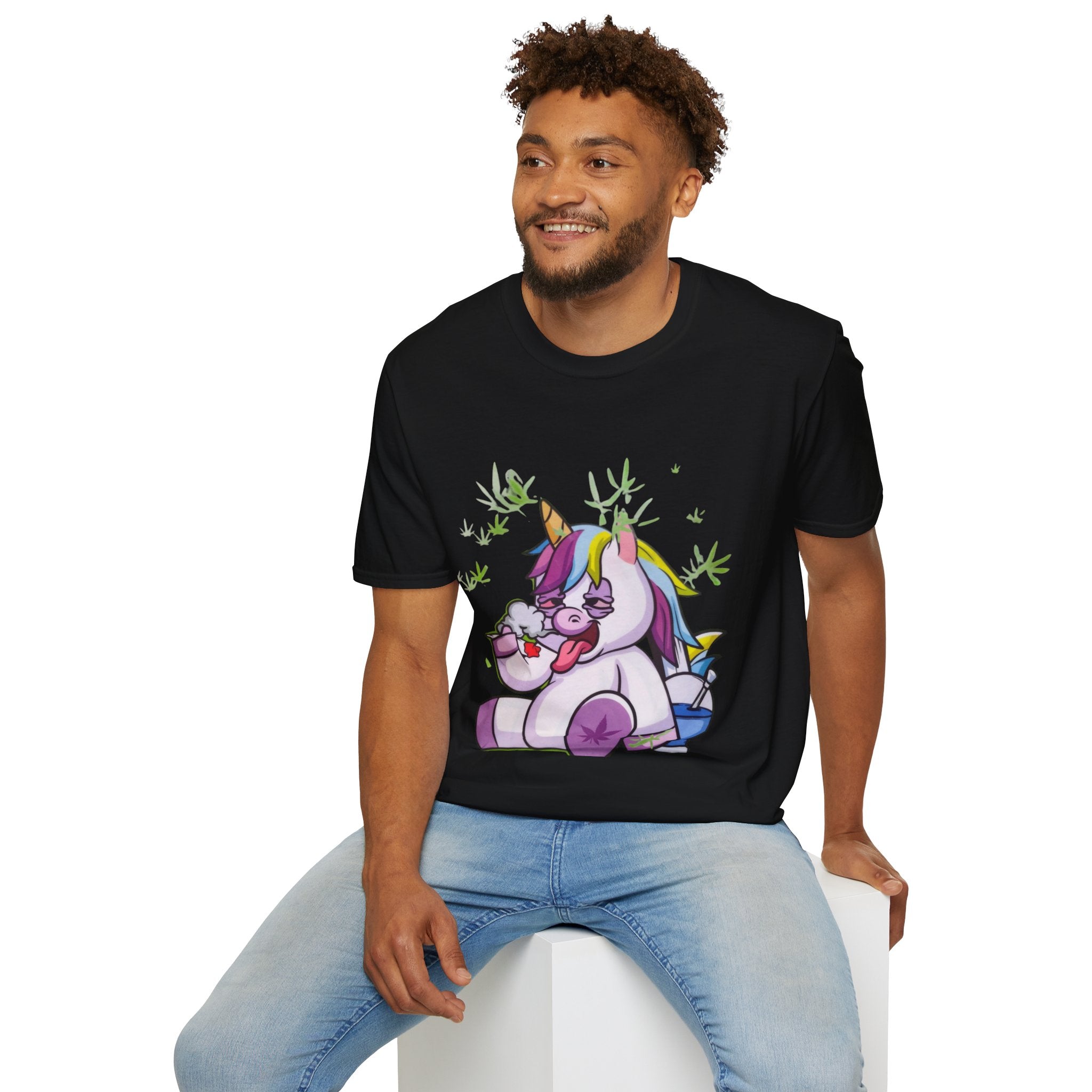 Playful Unicorn Graphic Tee, Surfer Style T-Shirt for Fun Lovers, Perfect Gift for Birthdays, Festivals, Casual Wear, Unisex Softstyle Shirt