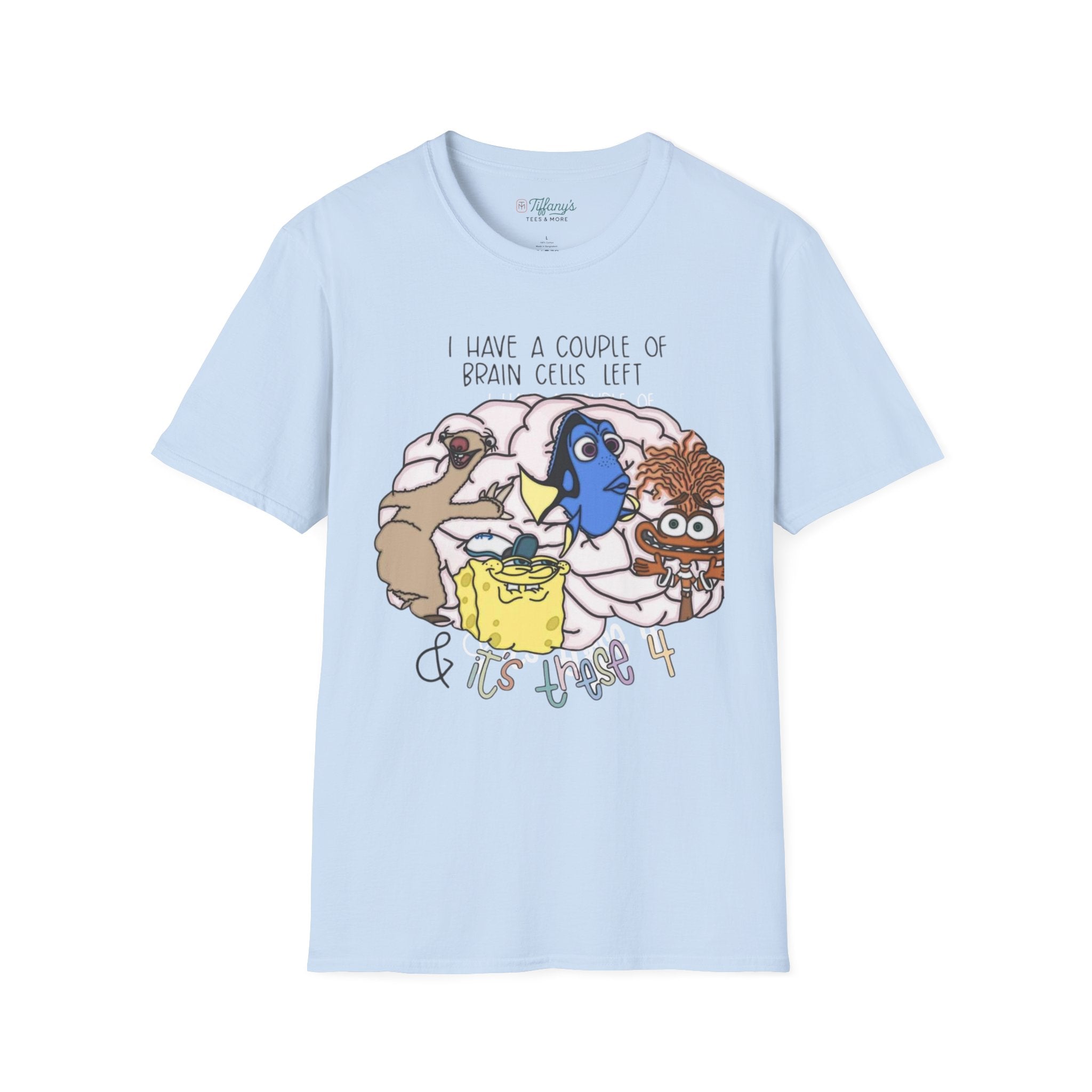 SpongeBob, Dory, anxiety. Brain Cells Left Unisex T-Shirt, Funny Graphic Tee, Casual Wear, Gift for Friends, Birthday Apparel