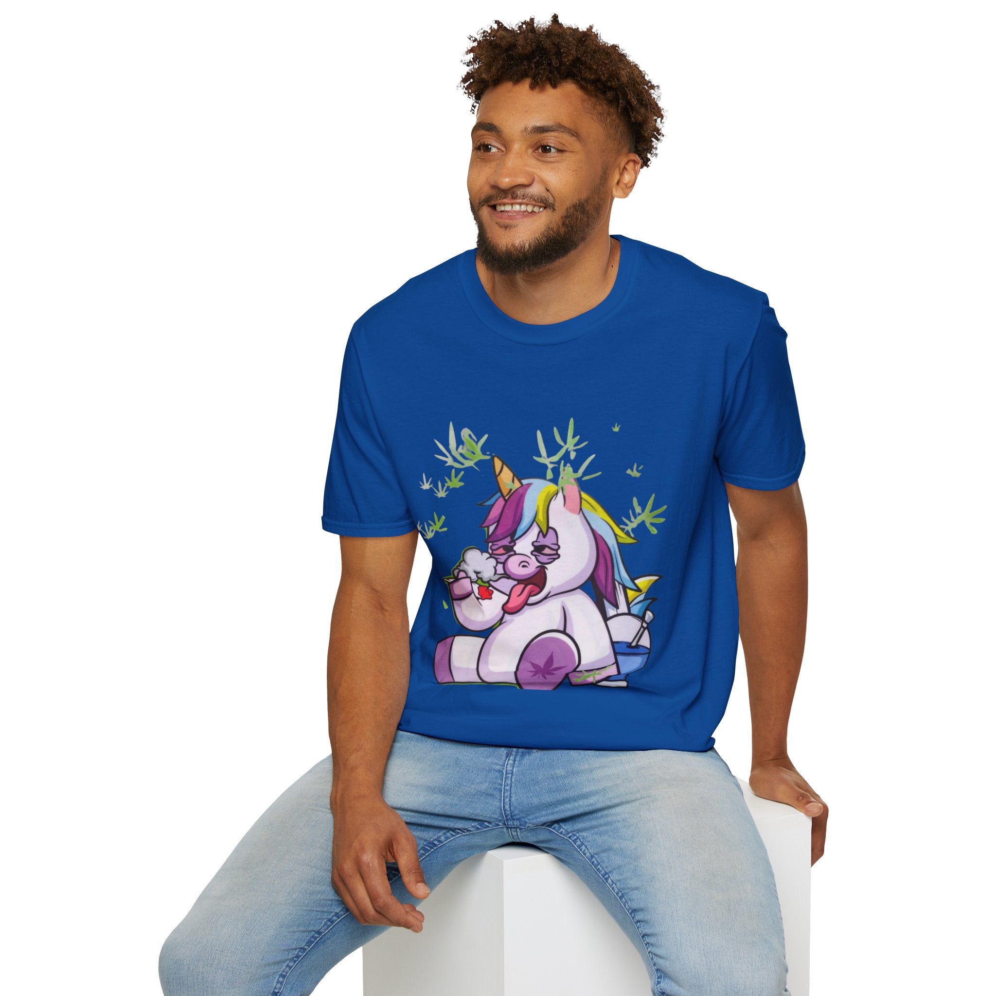 Playful Unicorn Graphic Tee, Surfer Style T-Shirt for Fun Lovers, Perfect Gift for Birthdays, Festivals, Casual Wear, Unisex Softstyle Shirt