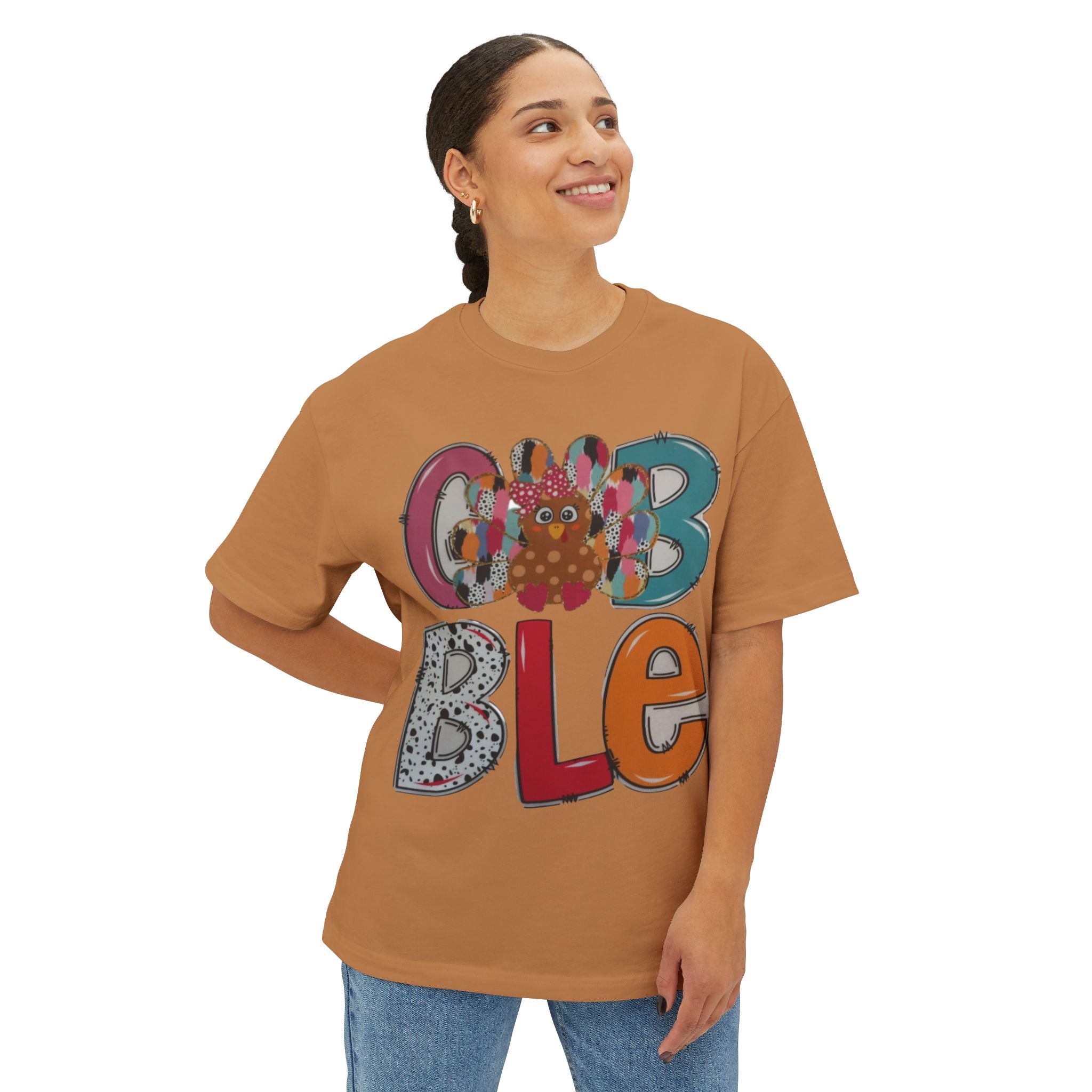 Colorful 'GOBBLE' Unisex Oversized Tee, Fun Fall T-Shirt, Thanksgiving Apparel, Gift for Family, Casual Everyday Wear