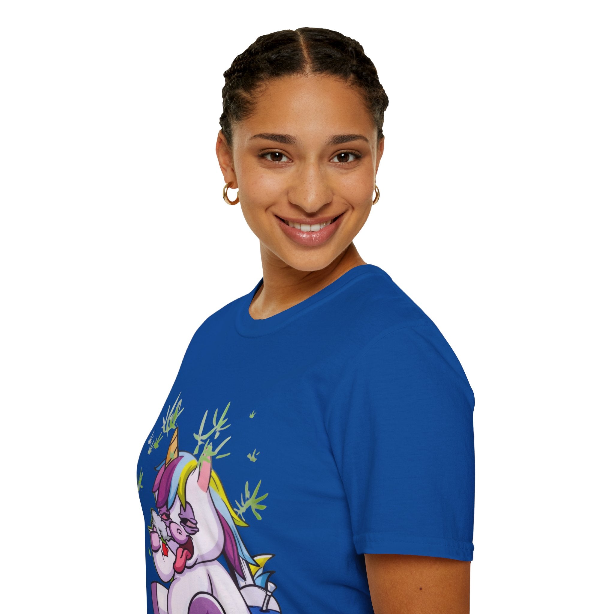 Playful Unicorn Graphic Tee, Surfer Style T-Shirt for Fun Lovers, Perfect Gift for Birthdays, Festivals, Casual Wear, Unisex Softstyle Shirt